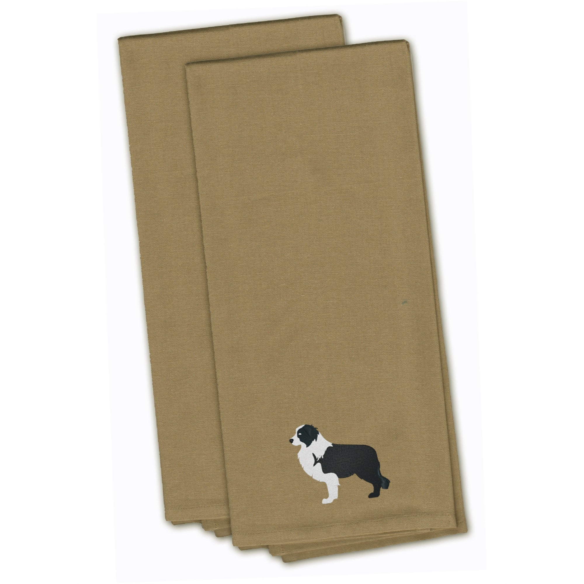 Caroline'S Treasures Bb3423Tntwe Black Border Collie Tan Embroidered Kitchen Towel (Set Of 2), 28 X 19, Multicolor