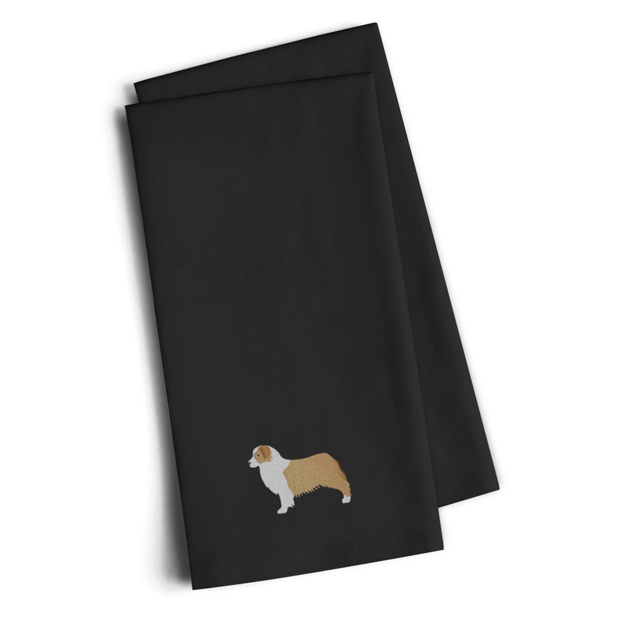 Caroline'S Treasures Bb3433Bktwe Australian Shepherd Dog Black Embroidered Kitchen Towel (Set Of 2), 28 H X 19 W, Mult