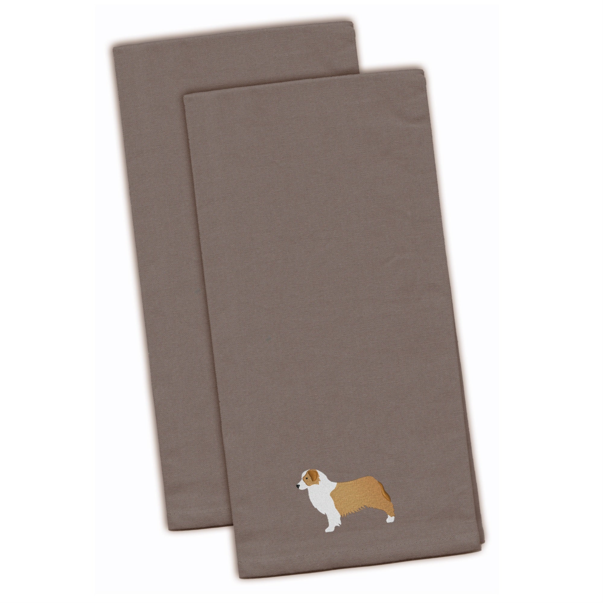 Caroline'S Treasures Bb3433Gytwe Australian Shepherd Dog Gray Embroidered Kitchen Towel (Set Of 2), 28 X 19, Multicolo