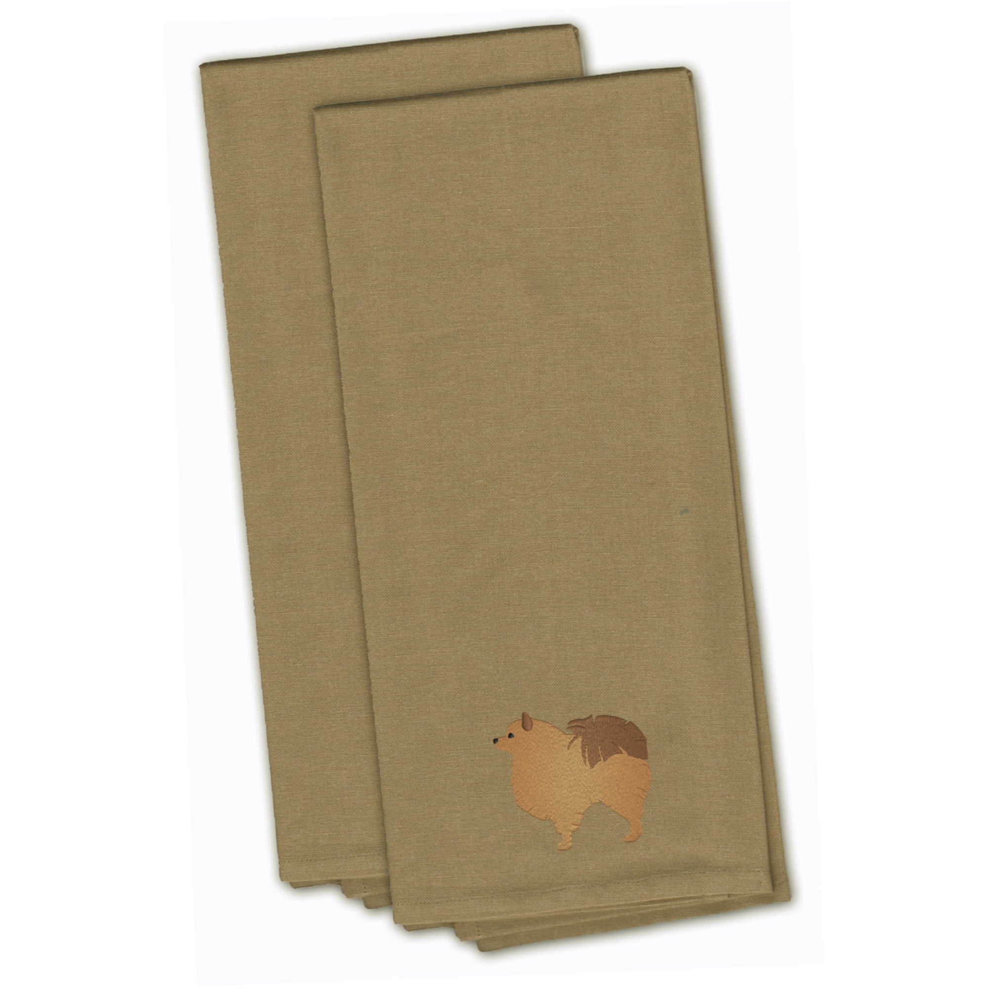 Caroline'S Treasures Bb3442Tntwe Pomeranian Tan Embroidered Kitchen Towel (Set Of 2), 28 X 19, Multicolor