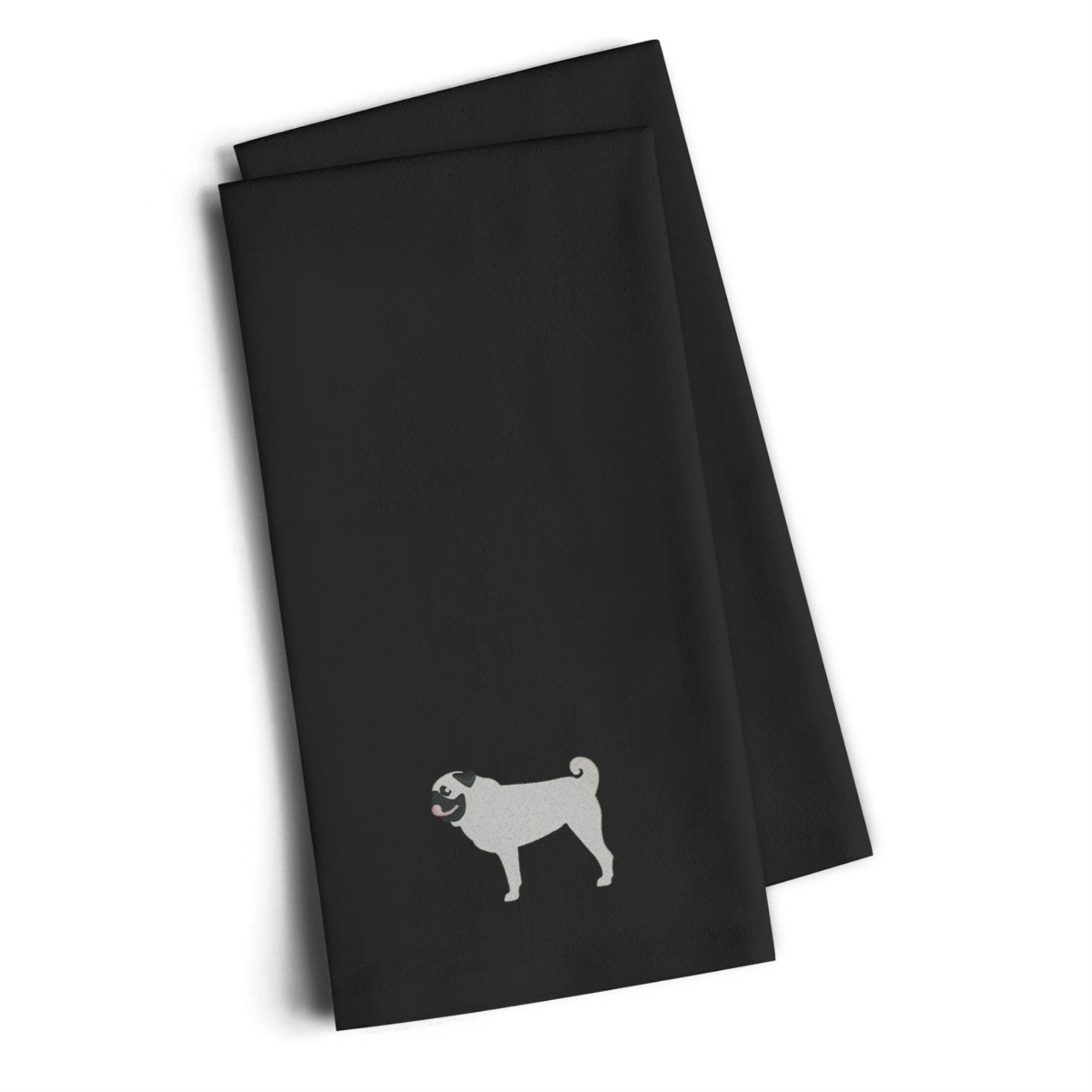 Caroline'S Treasures Bb3447Bktwe Pug Black Embroidered Kitchen Towel (Set Of 2), 28 H X 19 W, Multicolor