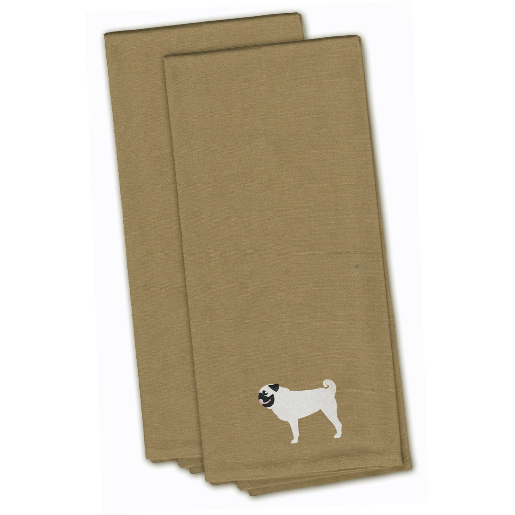 Caroline'S Treasures Bb3447Tntwe Pug Tan Embroidered Kitchen Towel (Set Of 2), 28 X 19, Multicolor