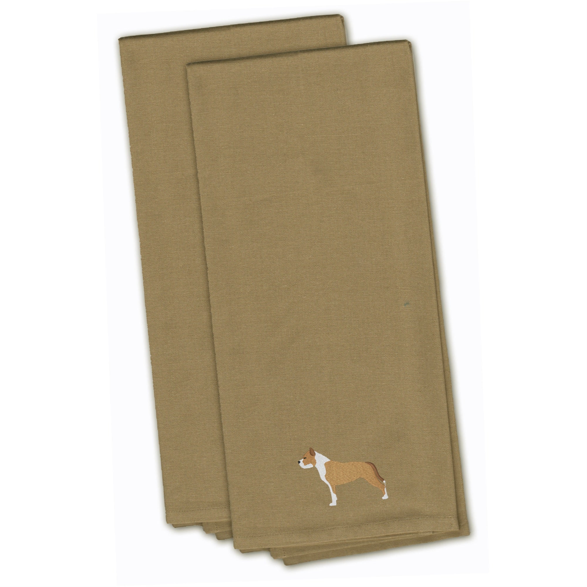 Caroline'S Treasures Bb3454Tntwe Staffordshire Bull Terrier Tan Embroidered Kitchen Towel (Set Of 2), 28 X 19, Multico