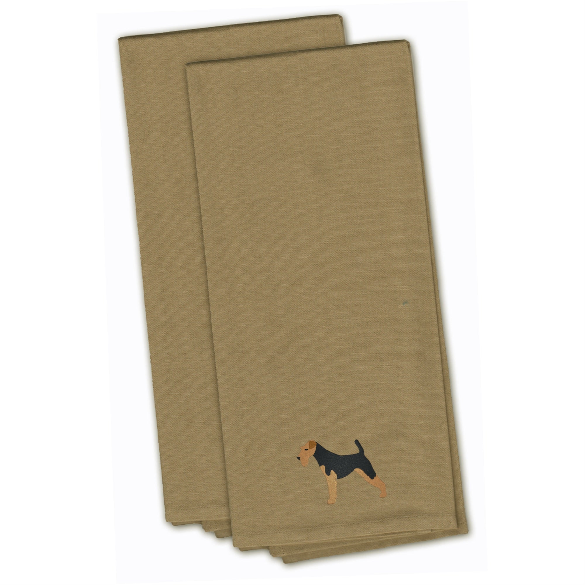Caroline'S Treasures Bb3457Tntwe Airedale Terrier Tan Embroidered Kitchen Towel (Set Of 2), 28 X 19, Multicolor