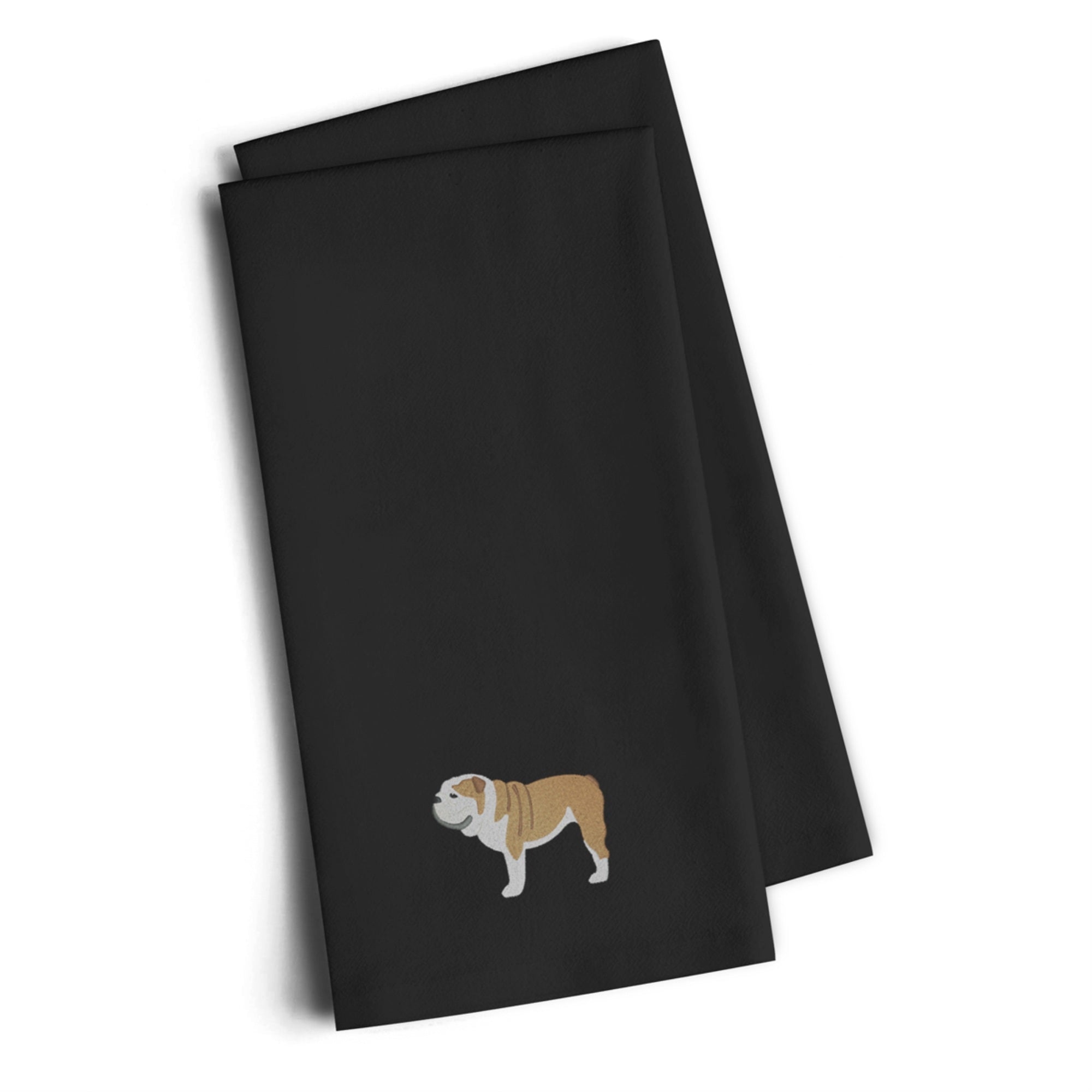 Caroline'S Treasures Bb3462Bktwe English Bulldog Black Embroidered Kitchen Towel (Set Of 2), 28 H X 19 W, Multicolor