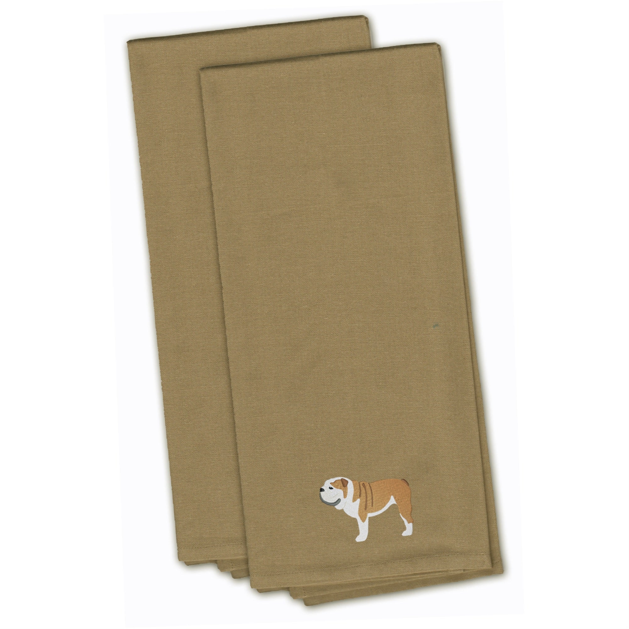 Caroline'S Treasures Bb3462Tntwe English Bulldog Tan Embroidered Kitchen Towel (Set Of 2), 28 X 19, Multicolor