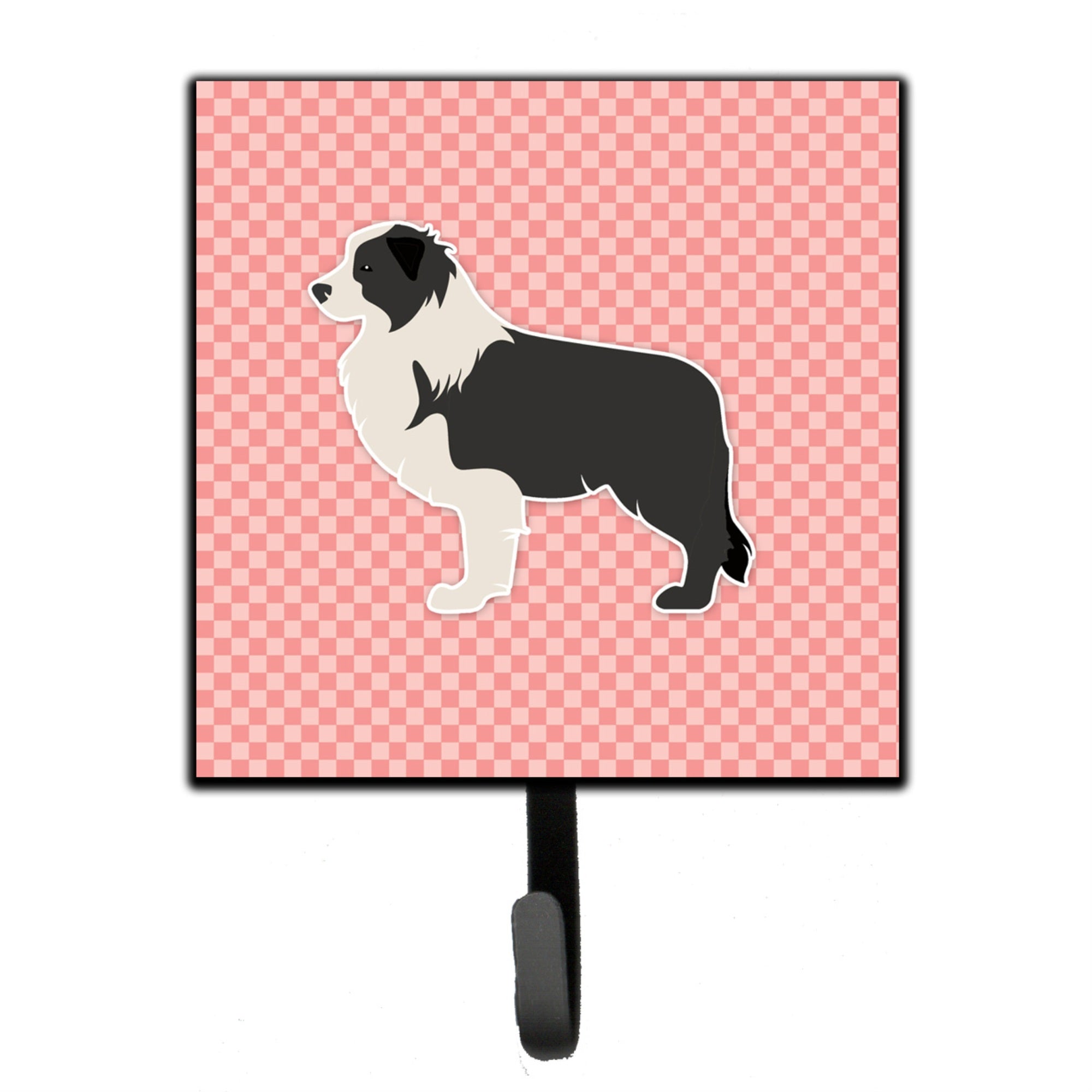 Caroline'S Treasures Black Border Collie Checkerboard Pink Leash Or Key Holder Bb3623Sh4, Small, Multicolor