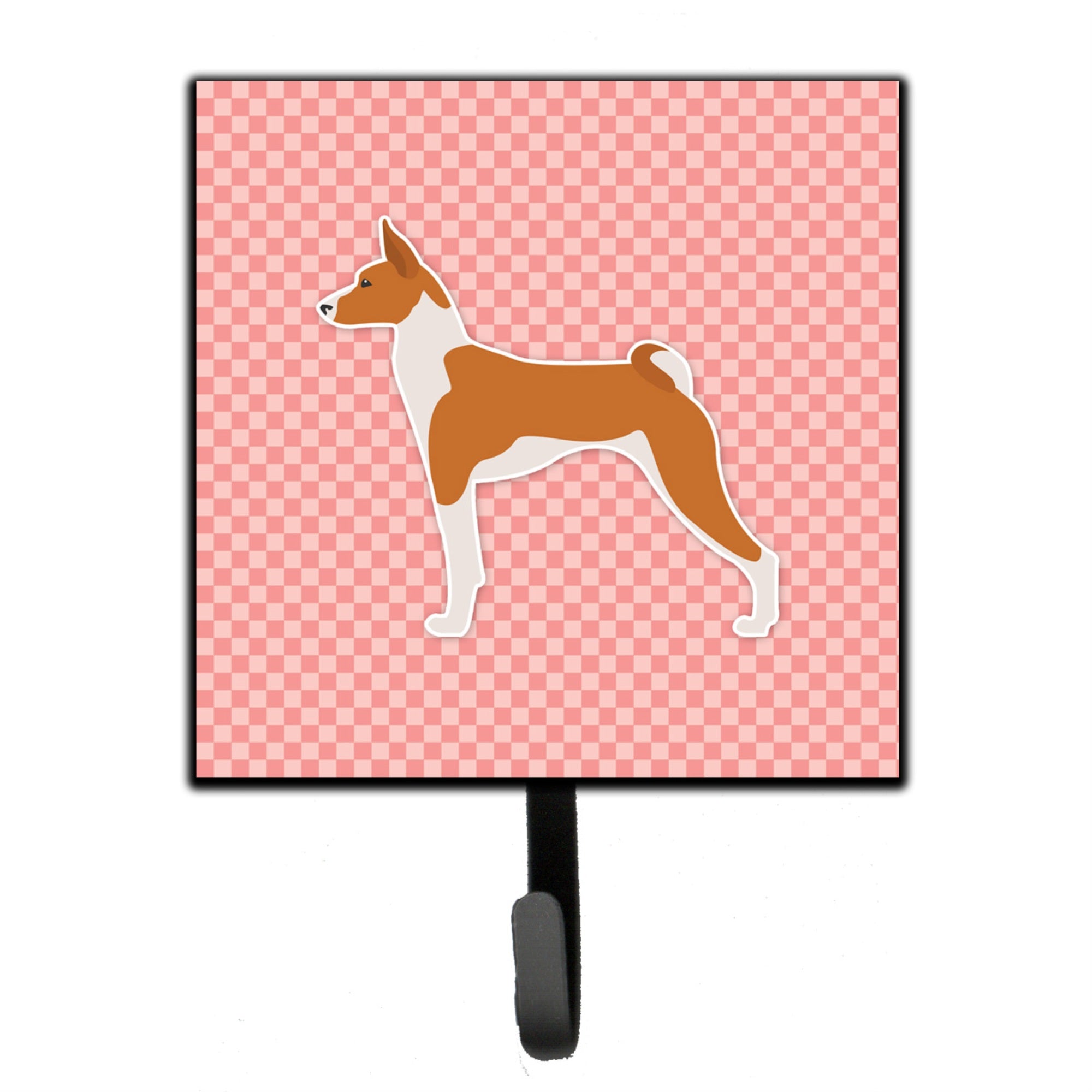 Caroline'S Treasures Basenji Checkerboard Pink Leash Or Key Holder Bb3674Sh4, Small, Multicolor