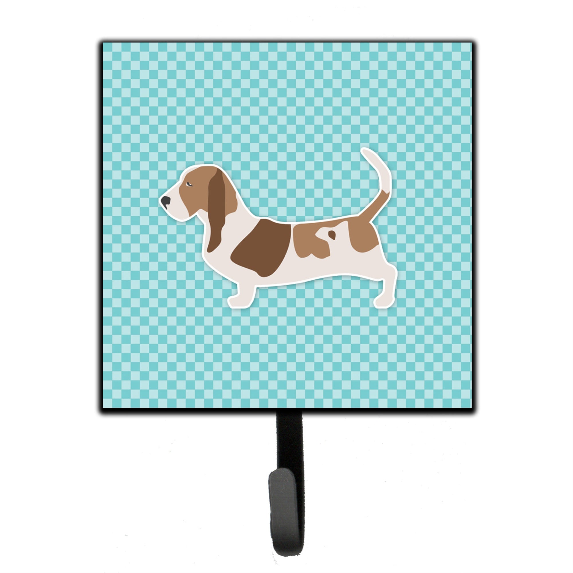 Caroline'S Treasures Basset Hound Checkerboard Blue Leash Or Key Holder Bb3702Sh4, Small, Multicolor