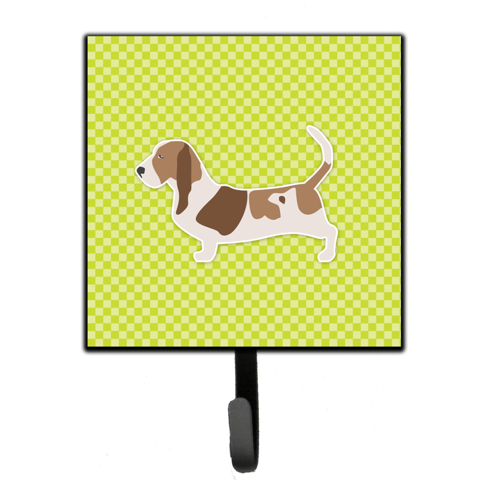 Caroline'S Treasures Basset Hound Checkerboard Green Leash Or Key Holder Bb3802Sh4, Small, Multicolor