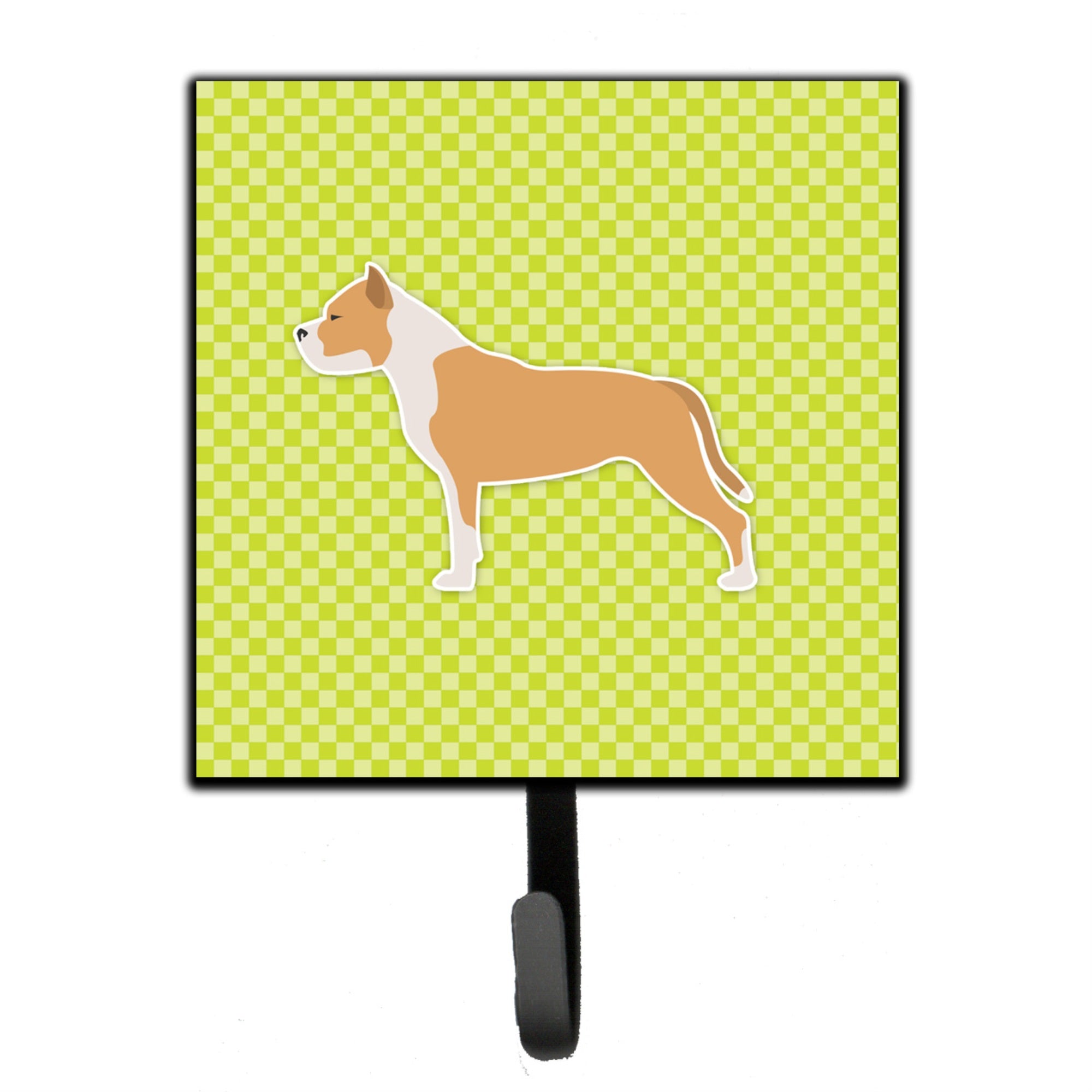 Caroline'S Treasures Staffordshire Bull Terrier Checkerboard Green Leash Or Key Holder Bb3854Sh4, Small, Multicolor