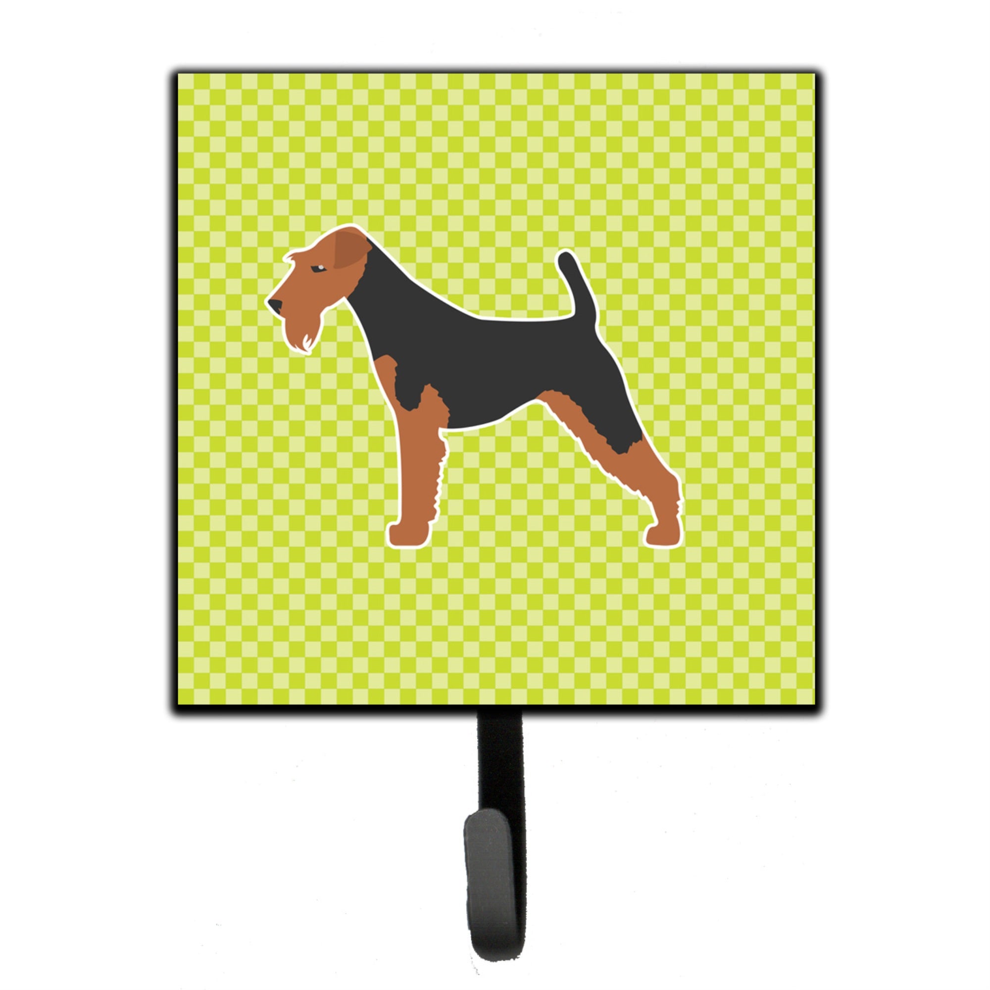 Caroline'S Treasures Airedale Terrier Checkerboard Green Leash Or Key Holder Bb3857Sh4, Small, Multicolor