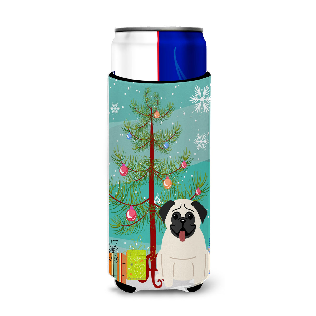 Caroline'S Treasures Bb4129Muk Merry Christmas Tree Pug Cream Michelob Ultra Hugger For Slim Cans, Multicolor