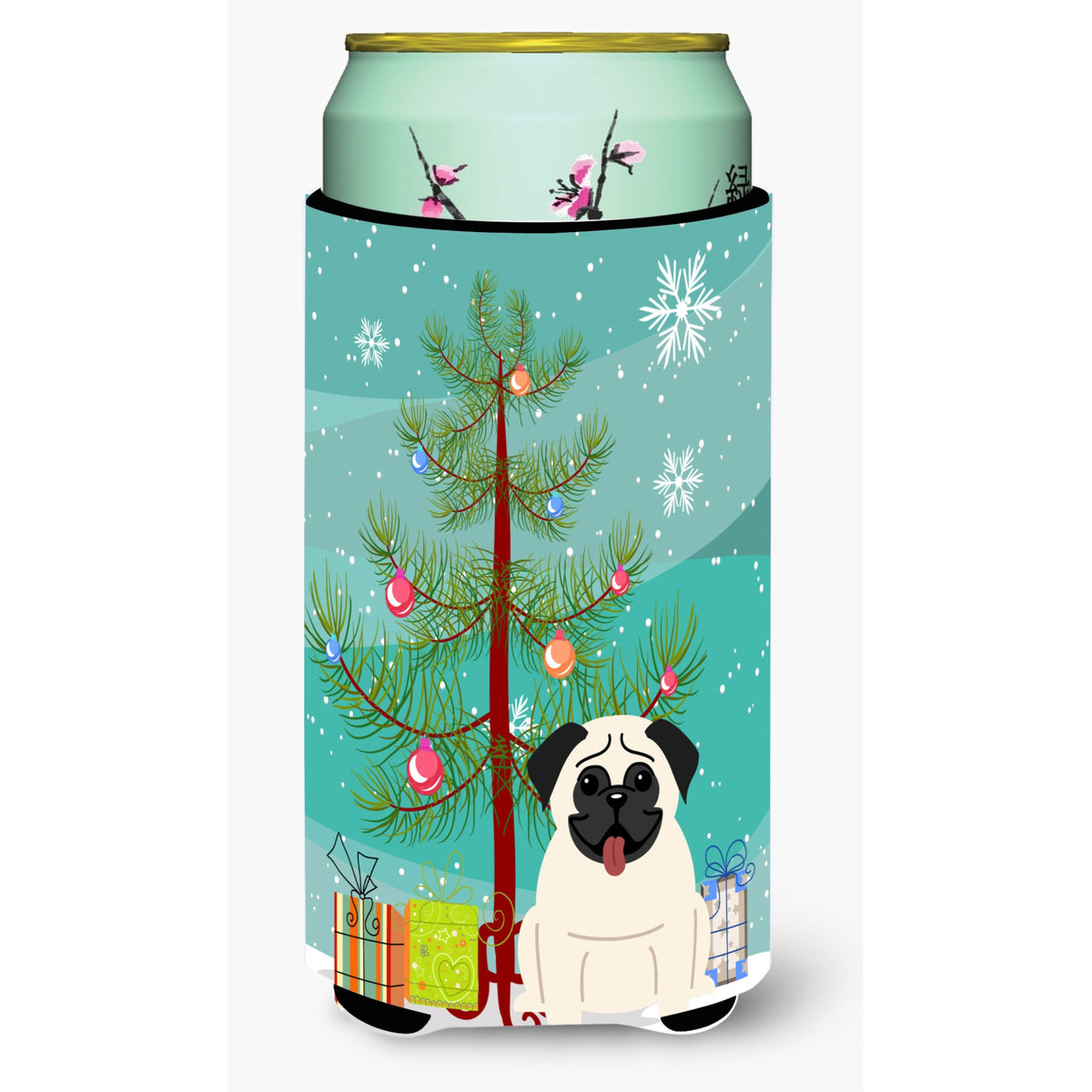 Caroline'S Treasures Merry Christmas Tree Pug Cream Tall Boy Beverage Insulator Hugger Bb4129Tbc, Multicolor