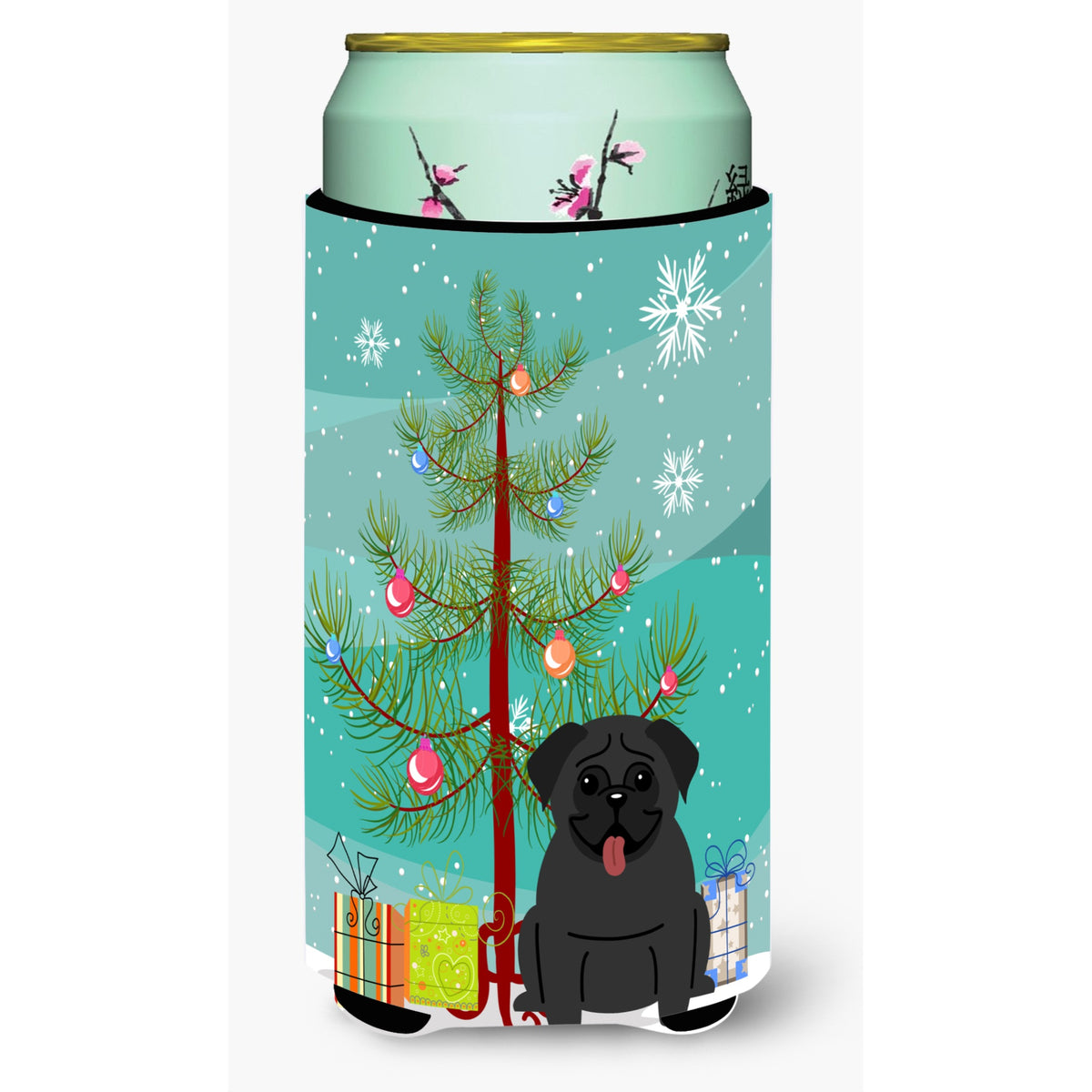 Caroline'S Treasures Merry Christmas Tree Pug Black Tall Boy Beverage Insulator Hugger Bb4131Tbc, Multicolor