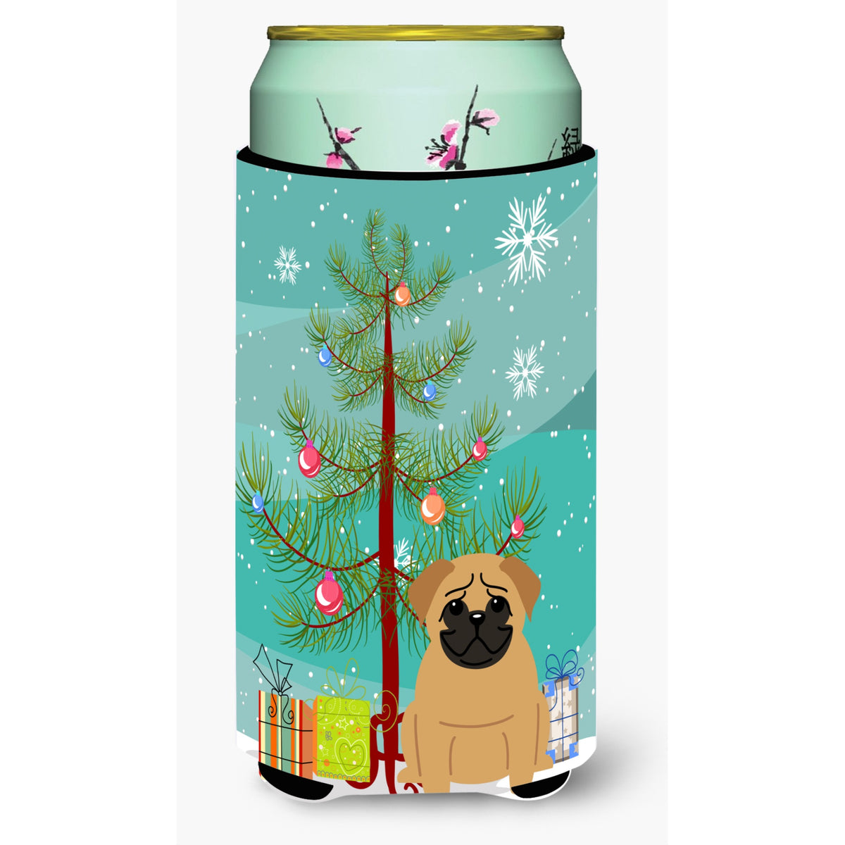 Caroline'S Treasures Merry Christmas Tree Pug Brown Tall Boy Beverage Insulator Hugger Bb4132Tbc, Multicolor