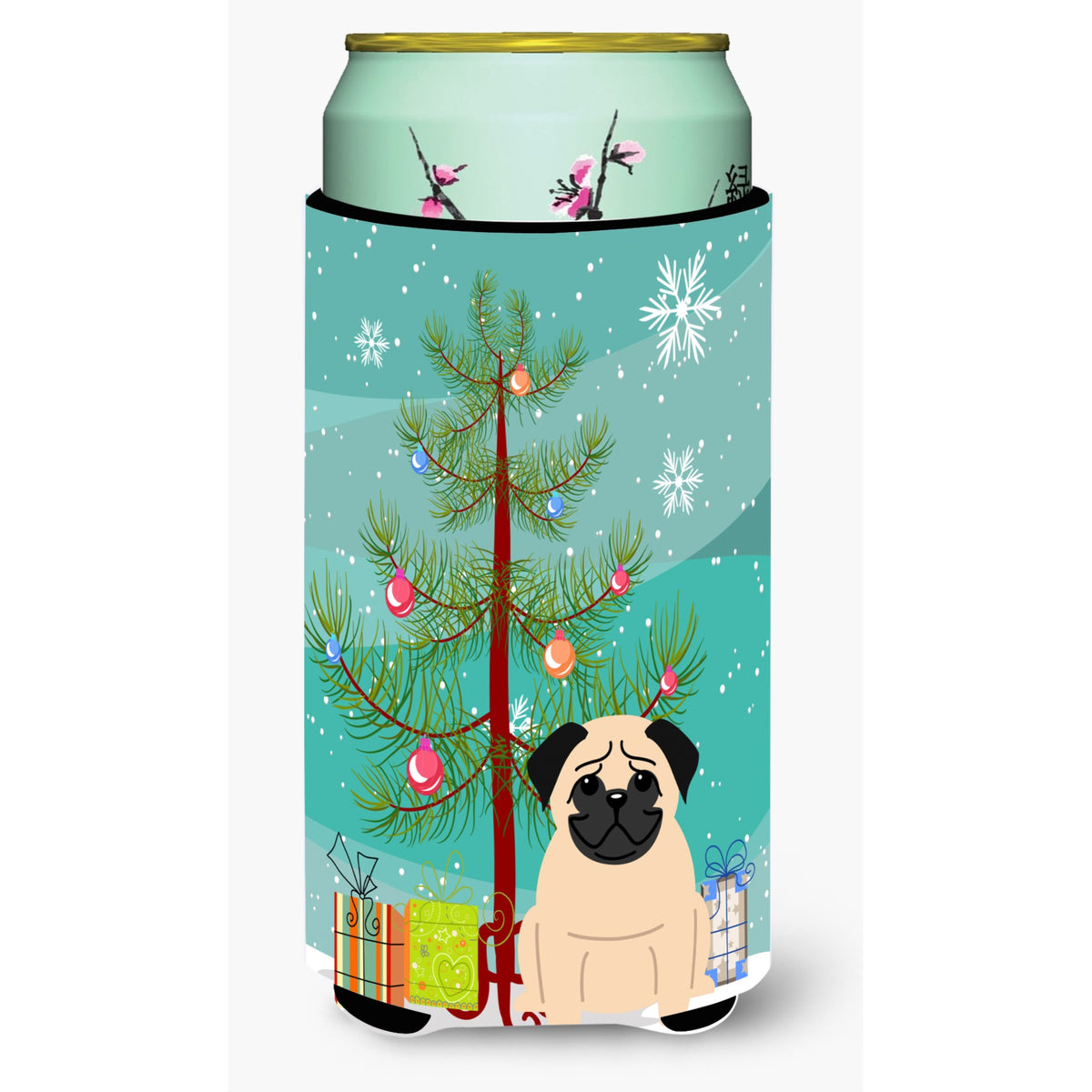 Caroline'S Treasures Merry Christmas Tree Pug Fawn Tall Boy Beverage Insulator Hugger Bb4133Tbc, Multicolor