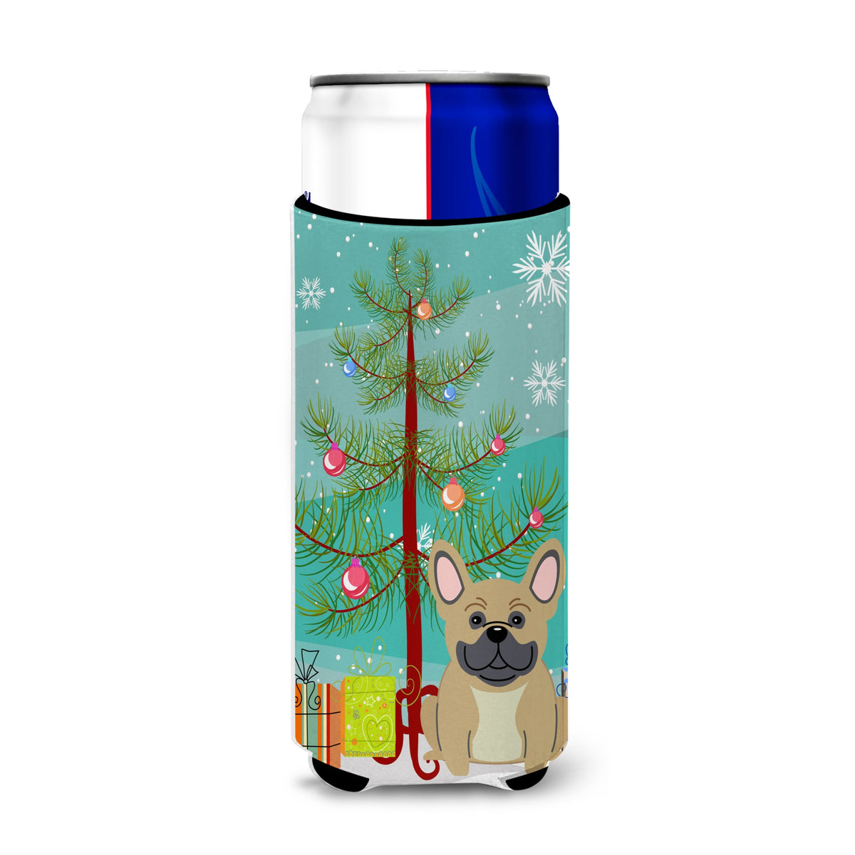 Caroline'S Treasures Bb4135Muk Merry Christmas Tree French Bulldog Cream Michelob Ultra Hugger For Slim Cans, Multicolor