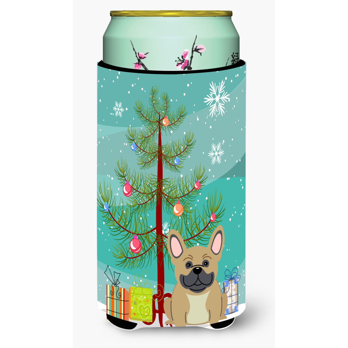 Caroline'S Treasures Merry Christmas Tree French Bulldog Cream Tall Boy Beverage Insulator Hugger Bb4135Tbc, Multicolor