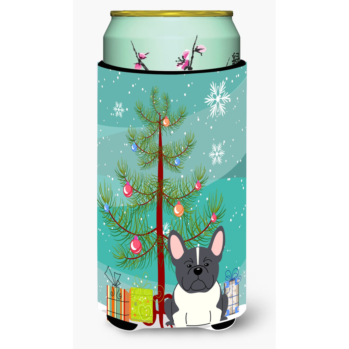 Caroline'S Treasures Merry Christmas Tree French Bulldog Black White Tall Boy Beverage Insulator Hugger Bb4137Tbc, Multicolor,