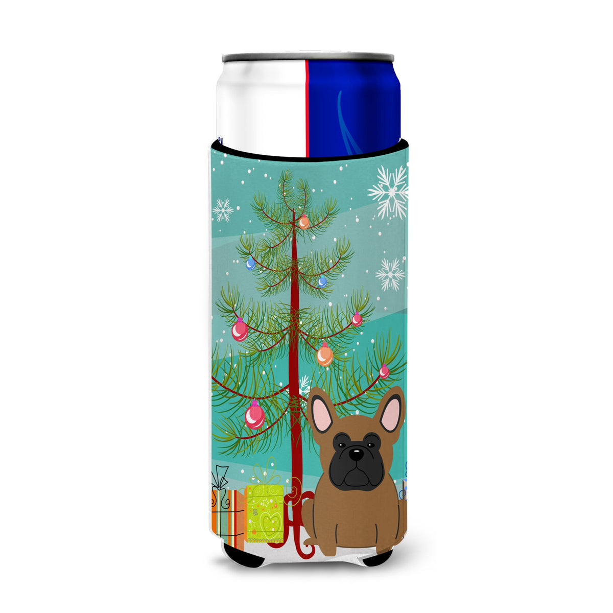 Caroline'S Treasures Bb4138Muk Merry Christmas Tree French Bulldog Brown Michelob Ultra Hugger For Slim Cans, Multicolor