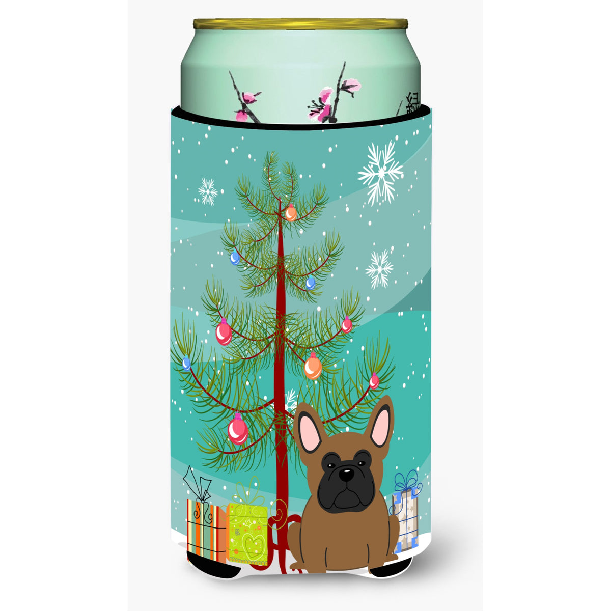 Caroline'S Treasures Merry Christmas Tree French Bulldog Brown Tall Boy Beverage Insulator Hugger Bb4138Tbc, Multicolor