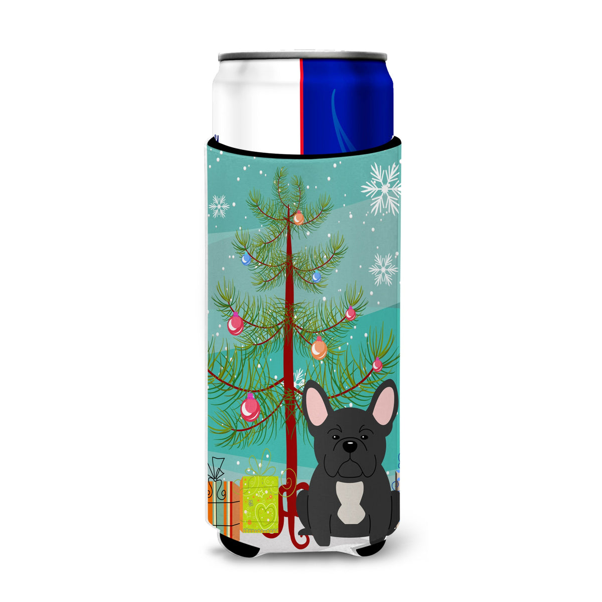 Caroline'S Treasures Bb4139Muk Merry Christmas Tree French Bulldog Black Michelob Ultra Hugger For Slim Cans, Multicolor