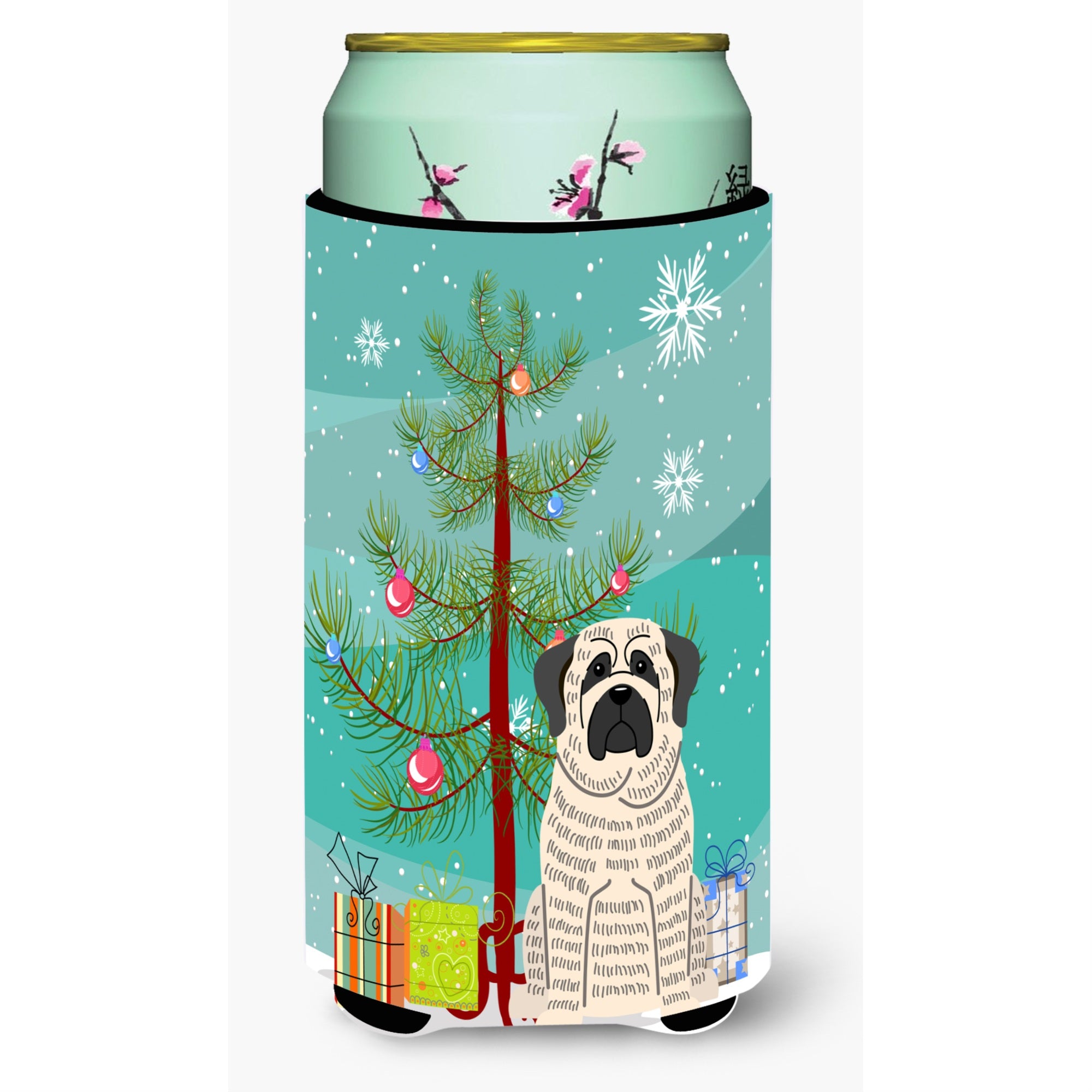 Caroline'S Treasures Merry Christmas Tree Mastiff Brindle White Tall Boy Beverage Insulator Hugger Bb4141Tbc, Multicolor