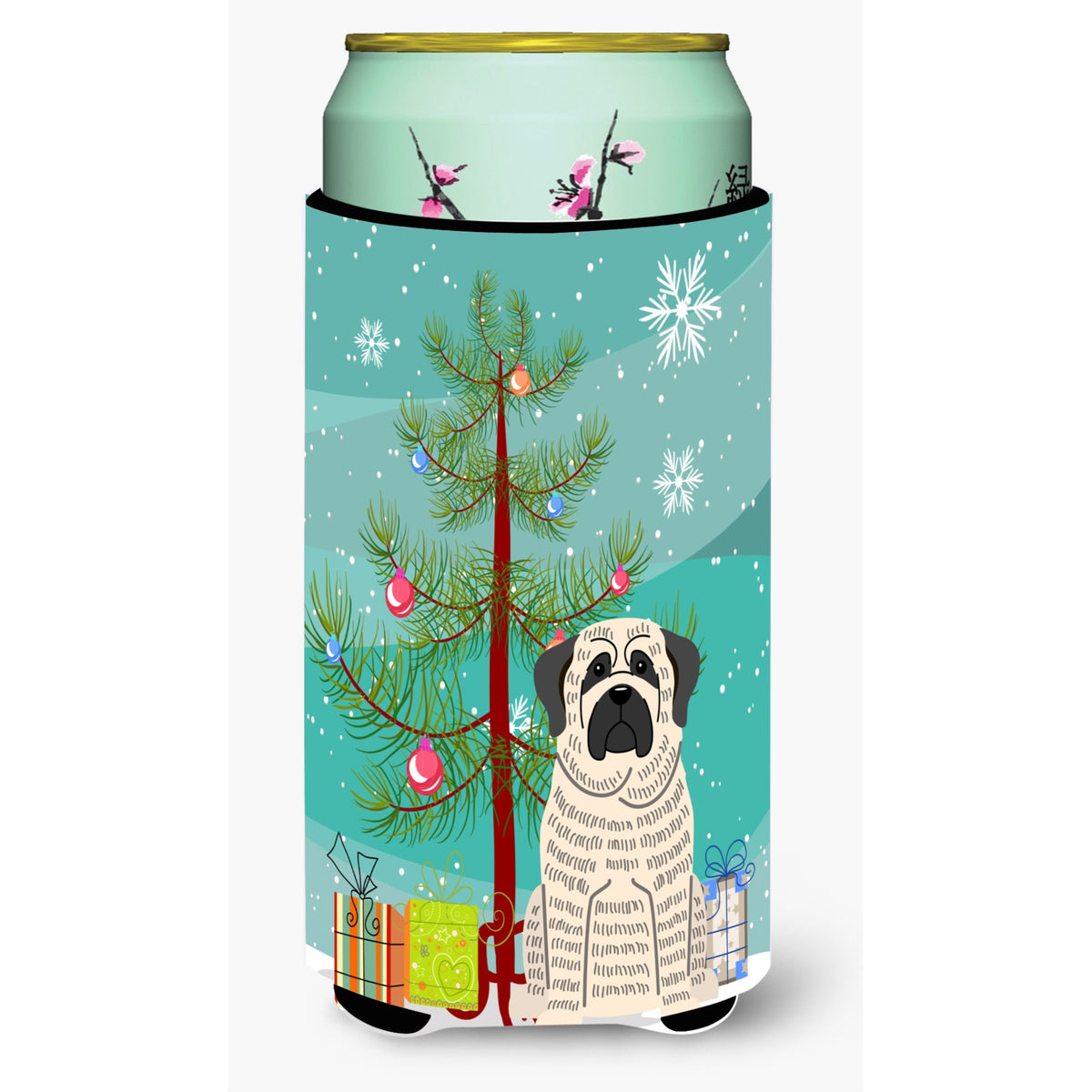 Caroline'S Treasures Merry Christmas Tree Mastiff Brindle White Tall Boy Beverage Insulator Hugger Bb4141Tbc, Multicolor