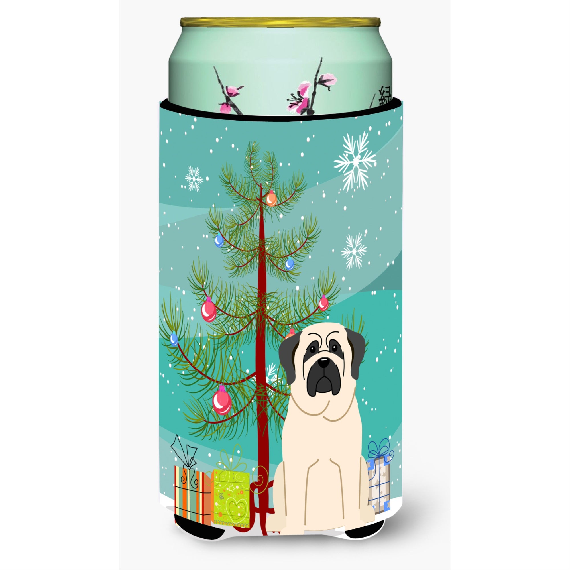 Caroline'S Treasures Merry Christmas Tree Mastiff White Tall Boy Beverage Insulator Hugger Bb4142Tbc, Multicolor