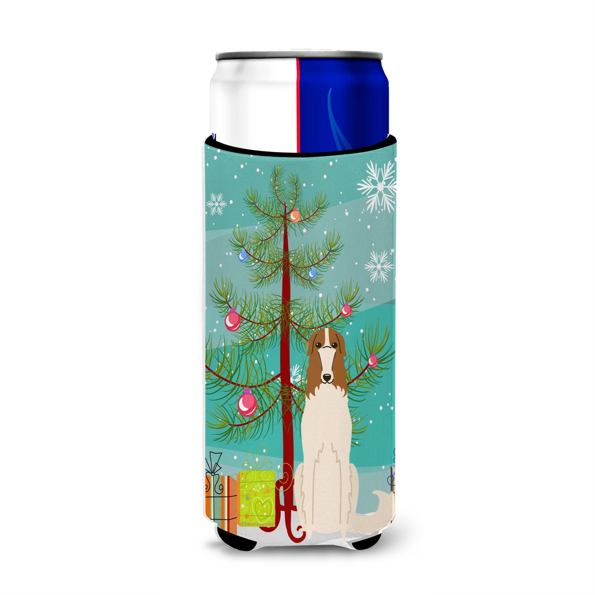 Caroline'S Treasures Bb4148Muk Merry Christmas Tree Borzoi Michelob Ultra Hugger For Slim Cans, Multicolor