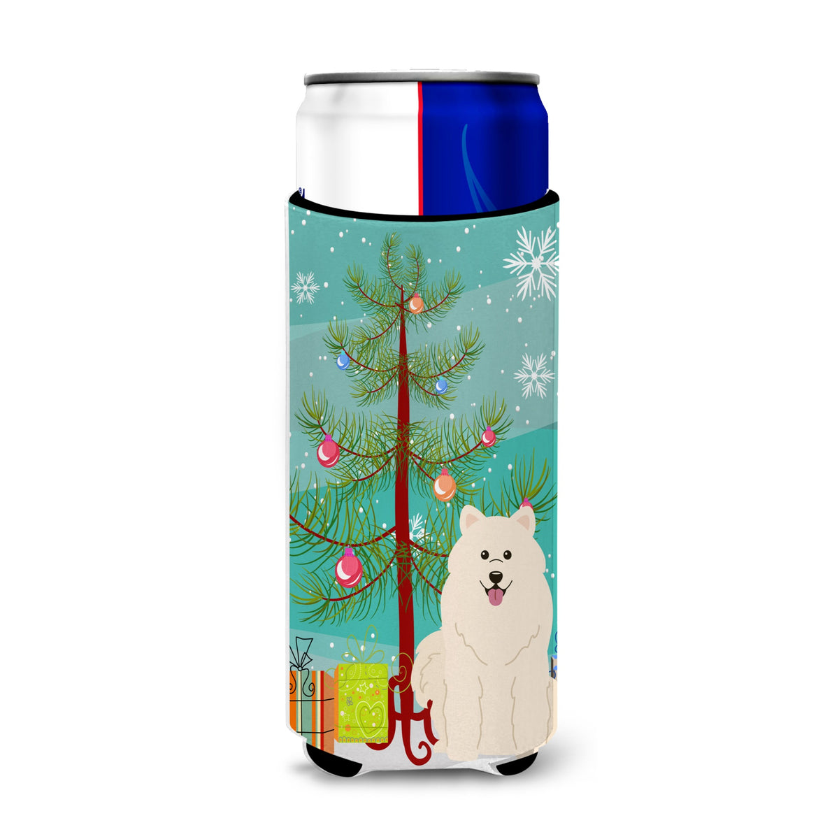 Caroline'S Treasures Bb4155Muk Merry Christmas Tree Samoyed Michelob Ultra Hugger For Slim Cans, Multicolor
