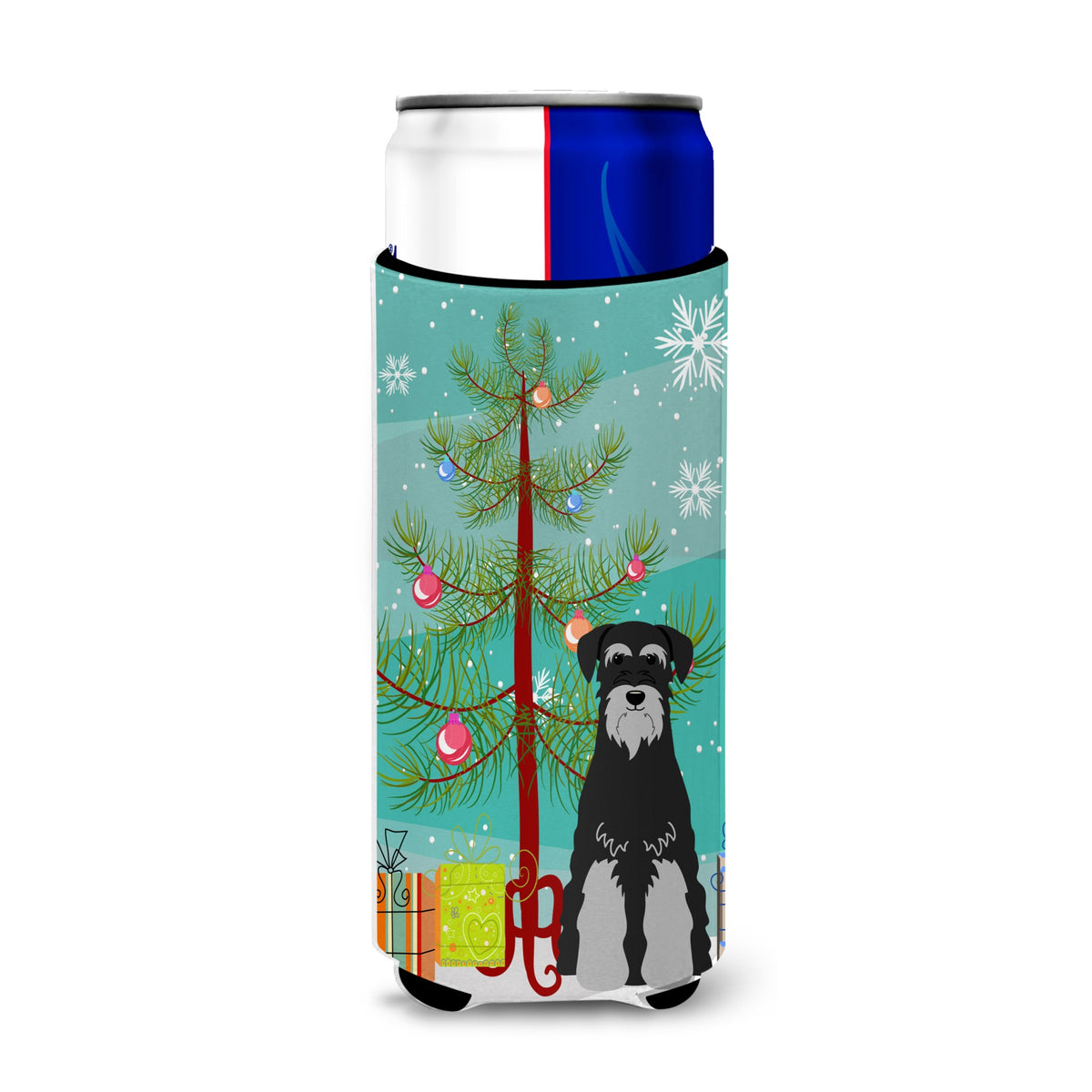 Caroline'S Treasures Bb4159Muk Merry Christmas Tree Standard Schnauzer Black Grey Michelob Ultra Hugger For Slim Cans, Multico