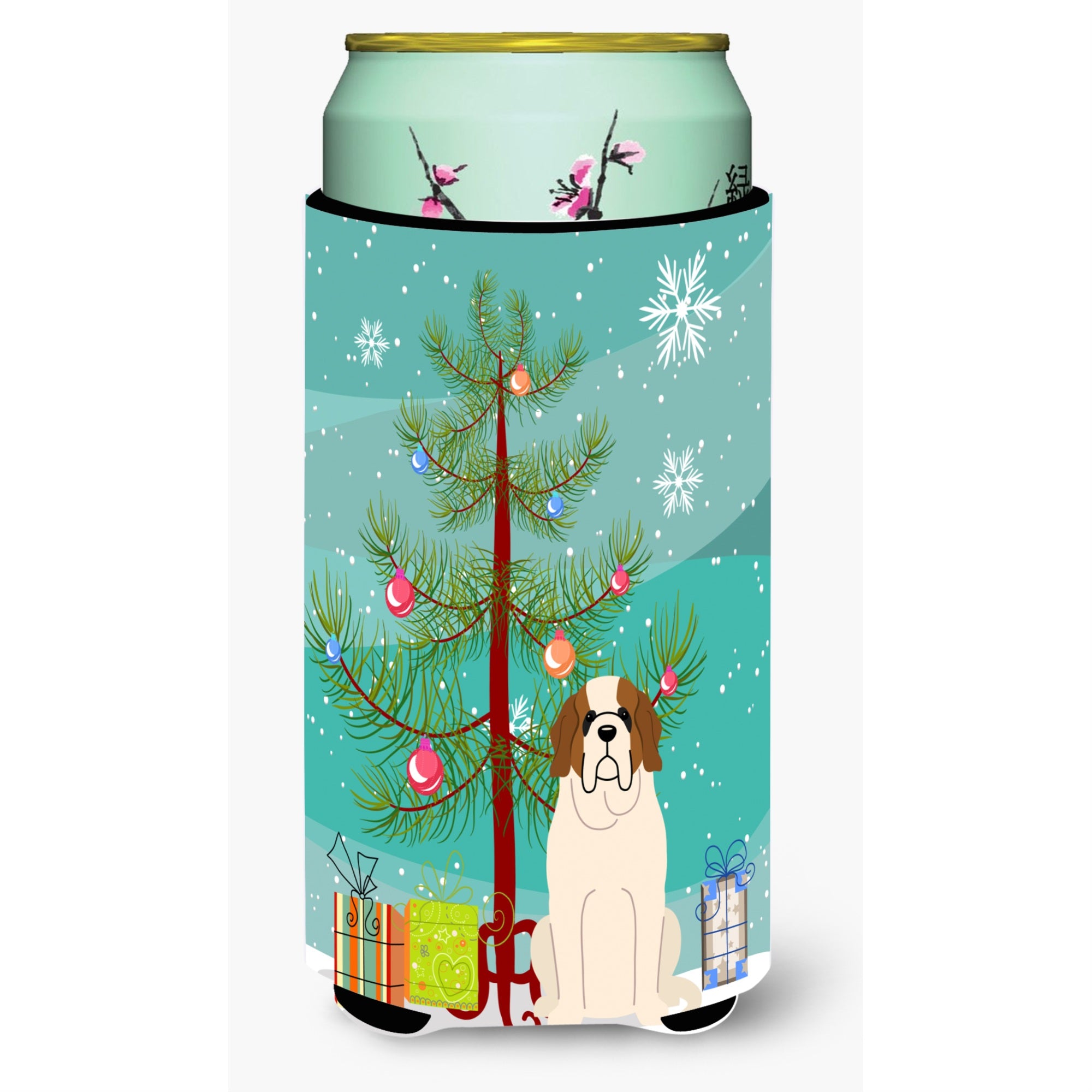 Caroline'S Treasures Merry Christmas Tree Saint Bernard Tall Boy Beverage Insulator Hugger Bb4160Tbc, Multicolor