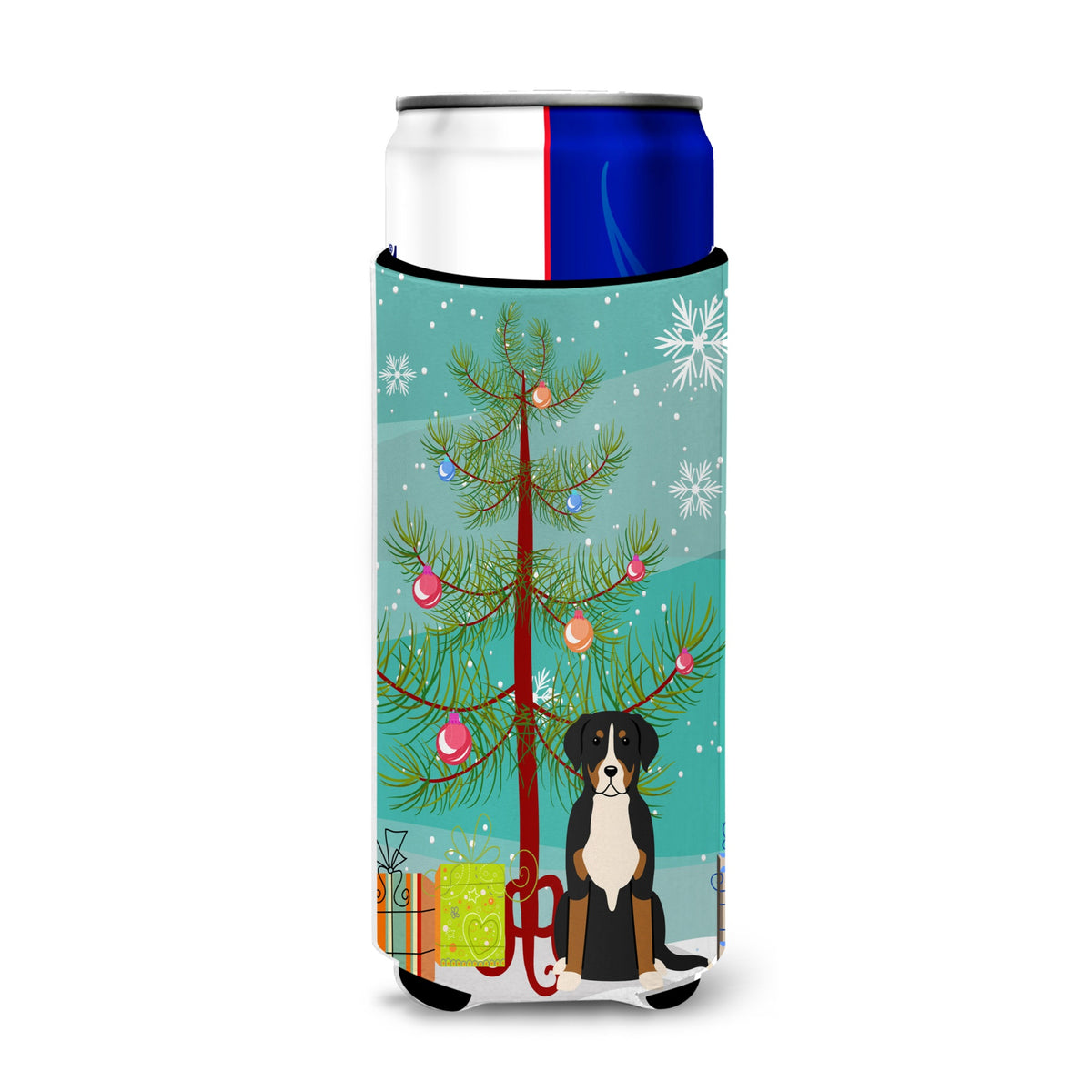 Caroline'S Treasures Bb4162Muk Merry Christmas Tree Greater Swiss Mountain Dog Michelob Ultra Hugger For Slim Cans, Multicolor