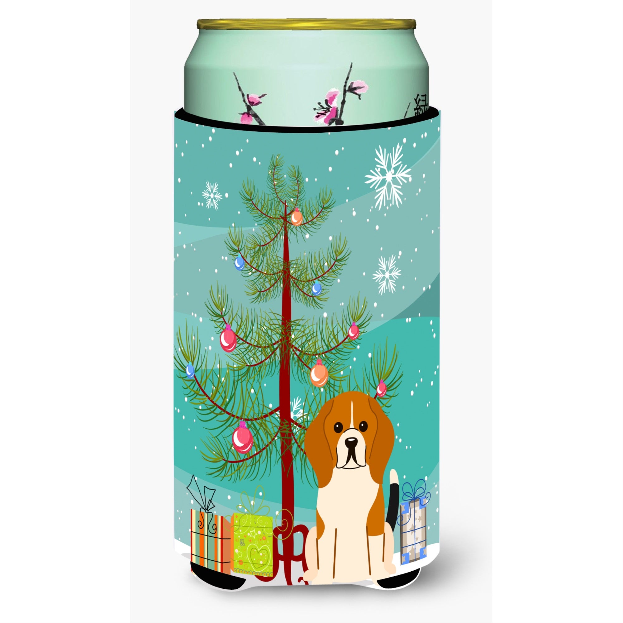 Caroline'S Treasures Merry Christmas Tree Beagle Tricolor Tall Boy Beverage Insulator Hugger Bb4165Tbc, Multicolor