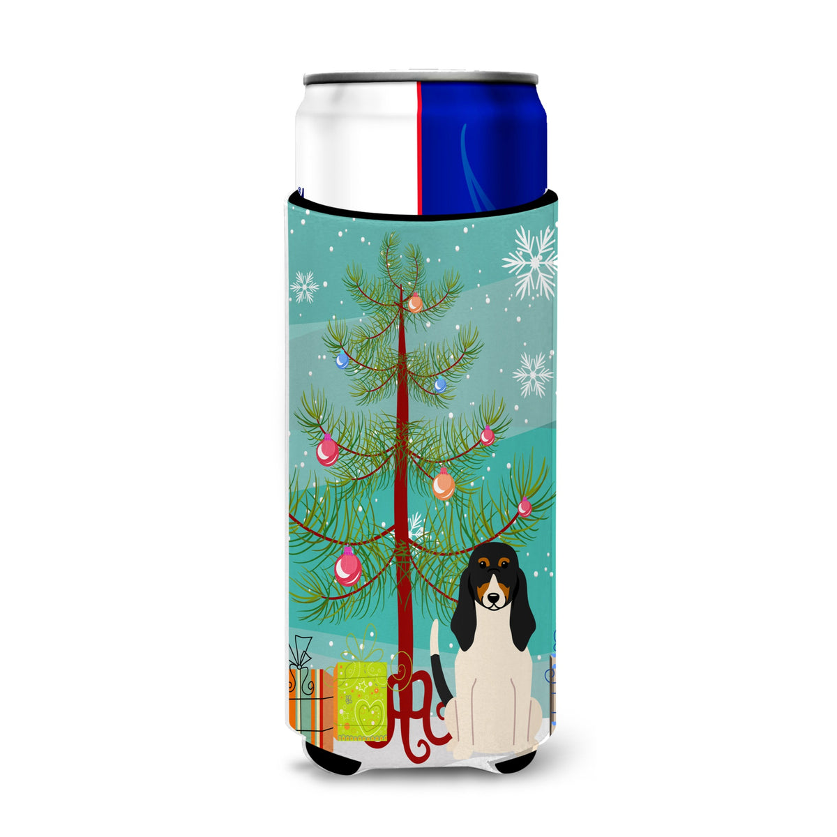 Caroline'S Treasures Bb4169Muk Merry Christmas Tree Swiss Hound Michelob Ultra Hugger For Slim Cans, Multicolor
