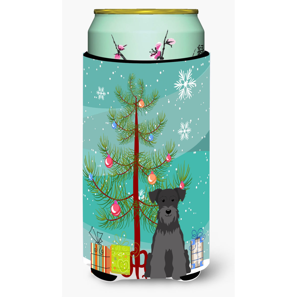 Caroline'S Treasures Merry Christmas Tree Miniature Schanuzer Black Tall Boy Beverage Insulator Hugger Bb4176Tbc, Multicolor