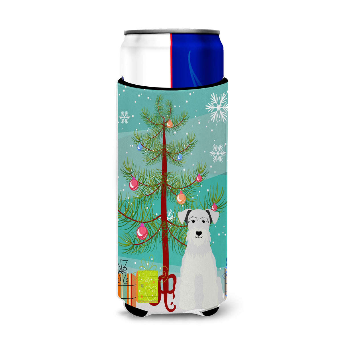 Caroline'S Treasures Bb4178Muk Merry Christmas Tree Miniature Schnauzer White Michelob Ultra Hugger For Slim Cans, Multicolor,