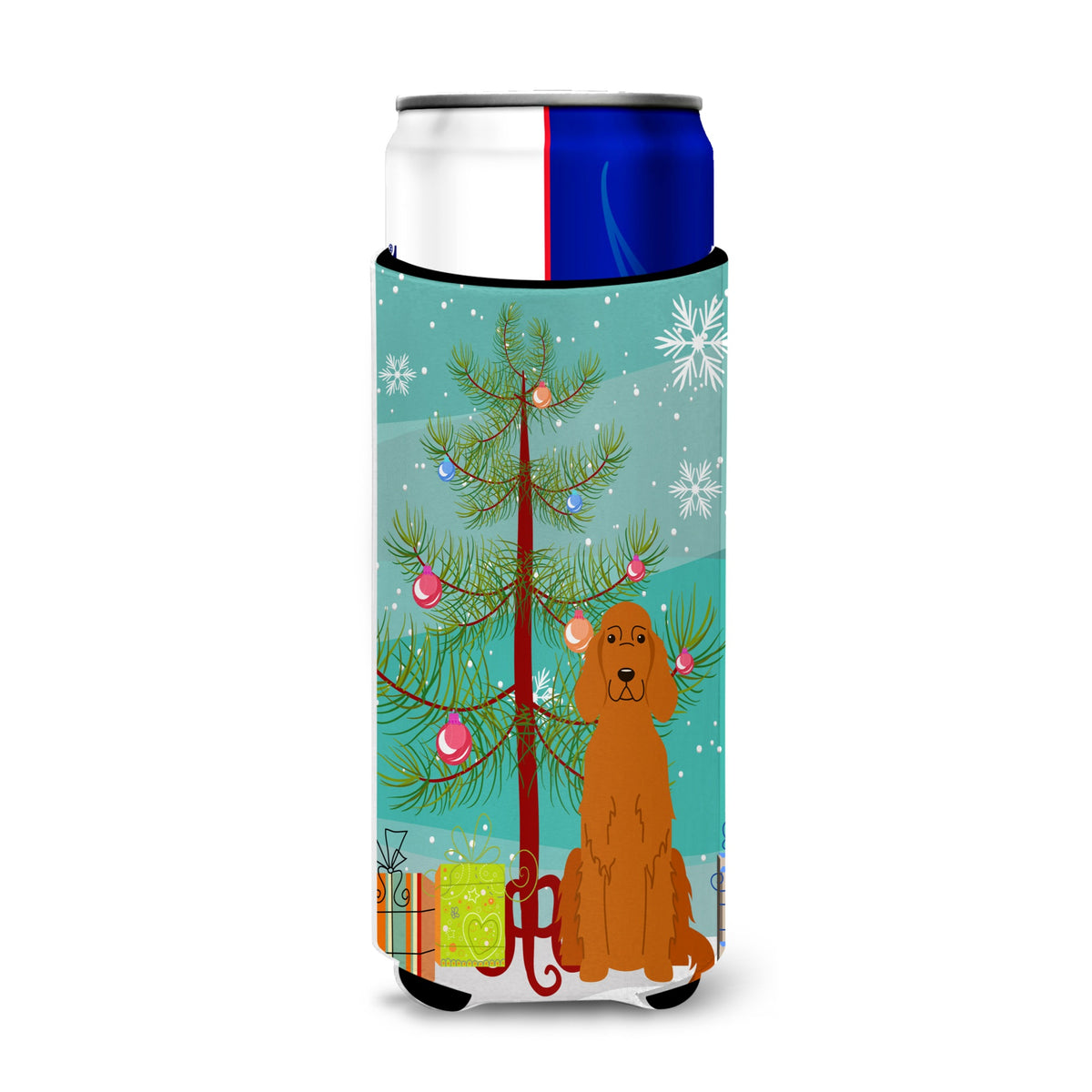Caroline'S Treasures Bb4189Muk Merry Christmas Tree Irish Setter Michelob Ultra Hugger For Slim Cans, Multicolor