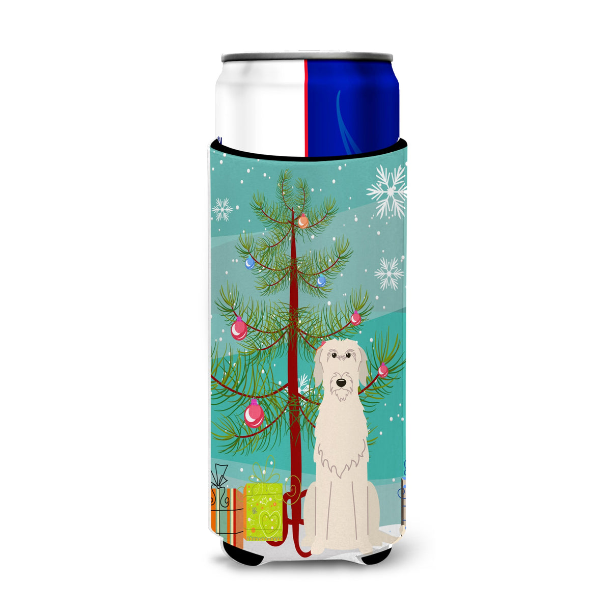 Caroline'S Treasures Bb4190Muk Merry Christmas Tree Irish Wolfhound Michelob Ultra Hugger For Slim Cans, Multicolor