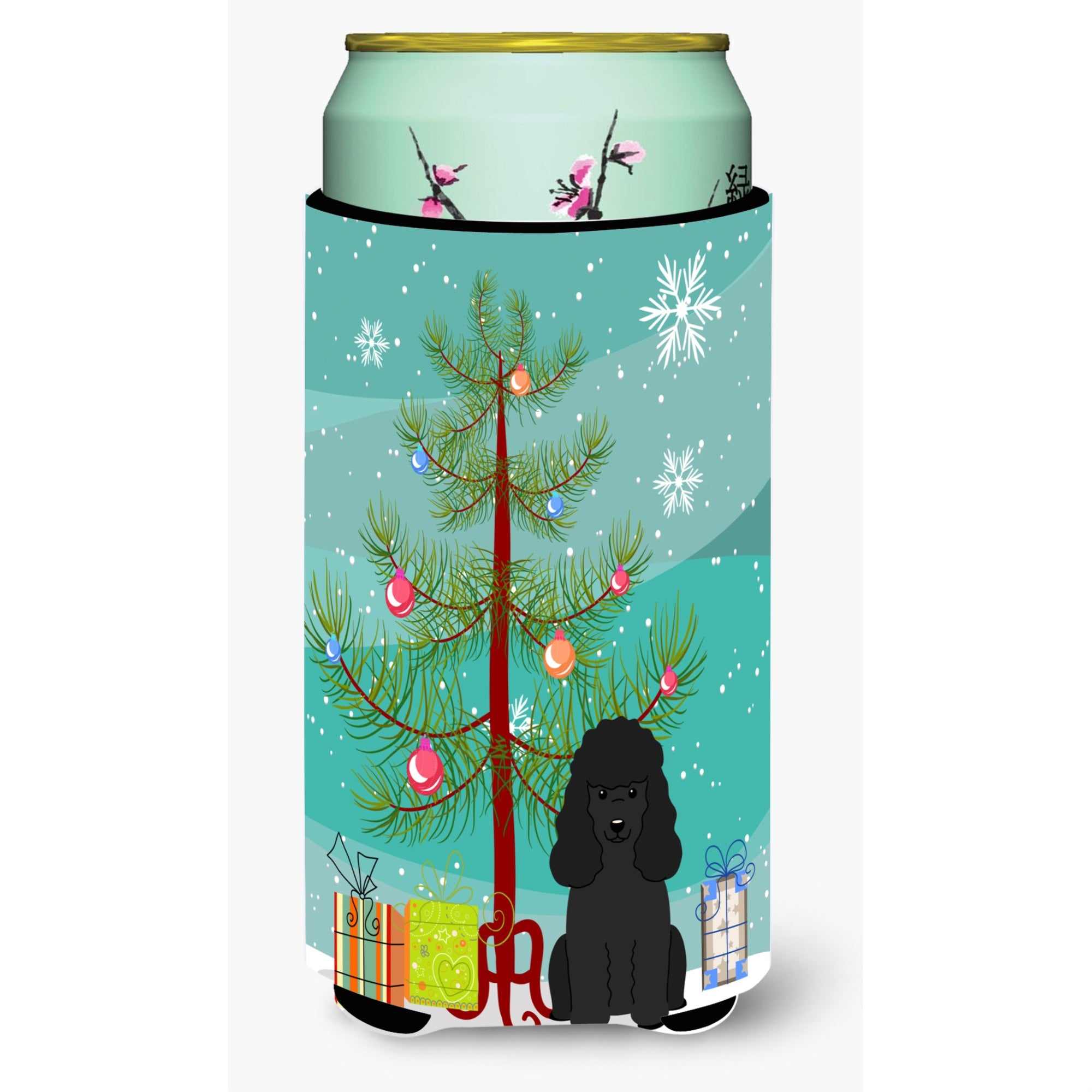 Caroline'S Treasures Merry Christmas Tree Poodle Black Tall Boy Beverage Insulator Hugger Bb4196Tbc, Multicolor