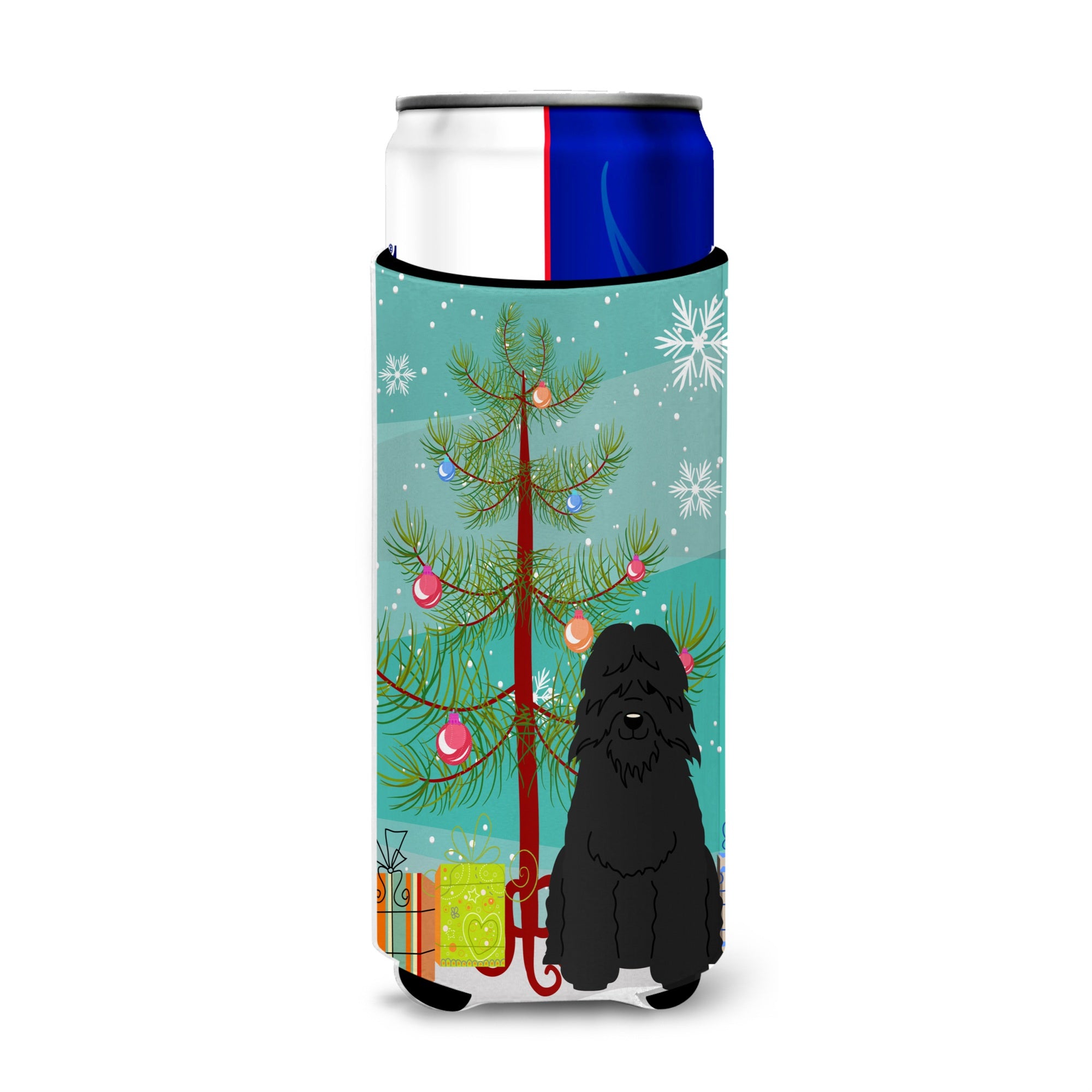 Caroline'S Treasures Bb4199Muk Merry Christmas Tree Bouvier Des Flandres Michelob Ultra Hugger For Slim Cans, Multicolor