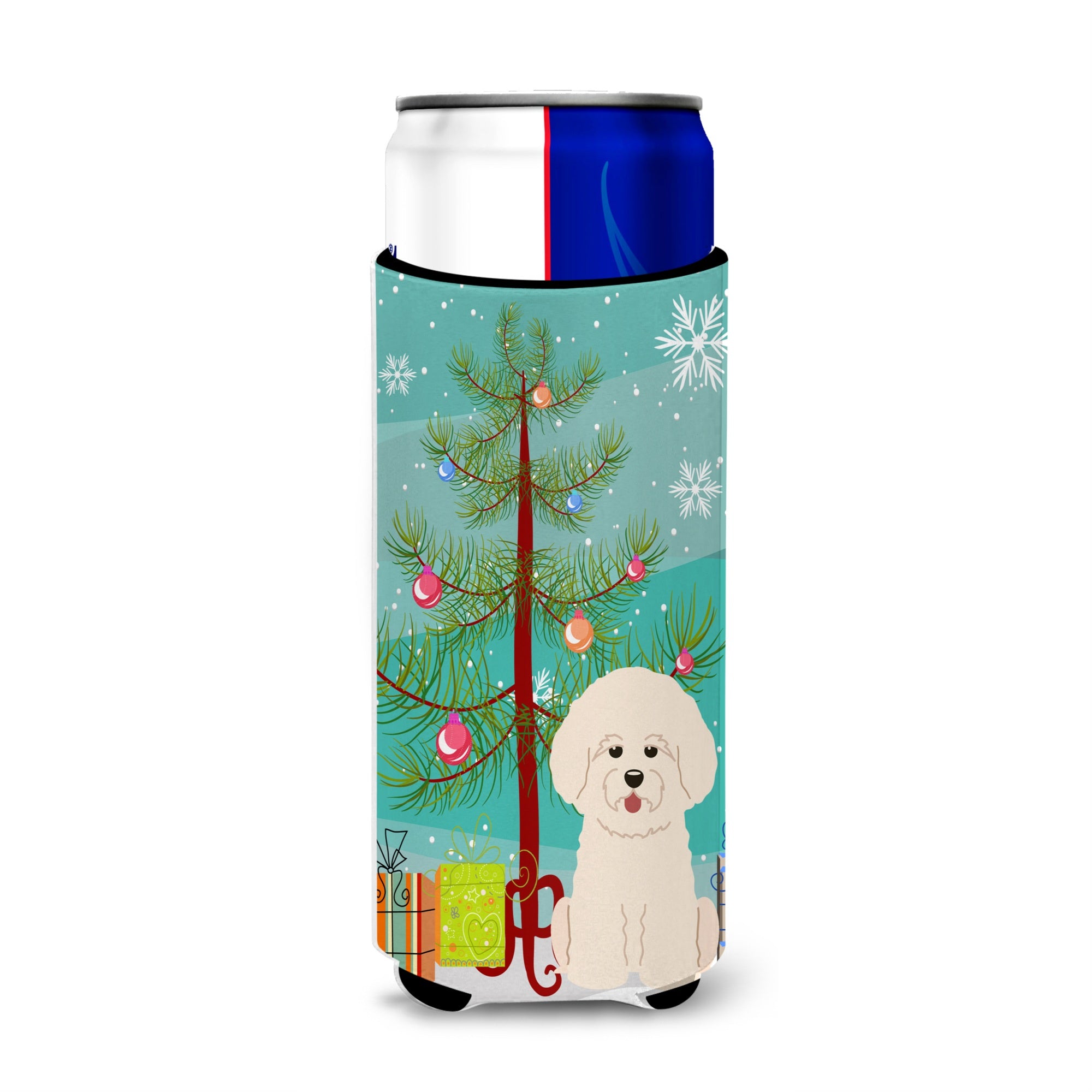 Caroline'S Treasures Bb4200Muk Merry Christmas Tree Bichon Frise Michelob Ultra Hugger For Slim Cans, Multicolor