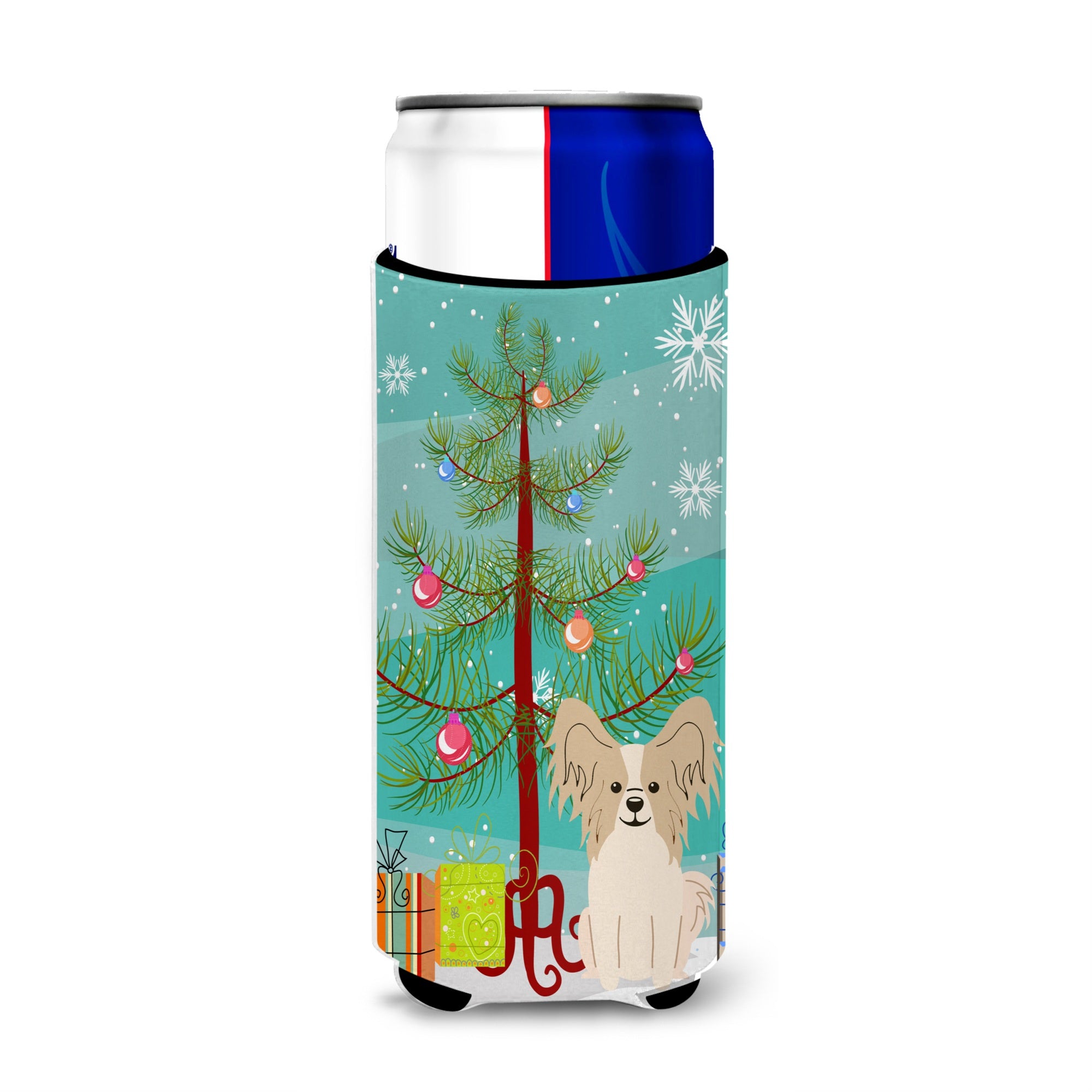 Caroline'S Treasures Bb4202Muk Merry Christmas Tree Papillon Sable White Michelob Ultra Hugger For Slim Cans, Multicolor