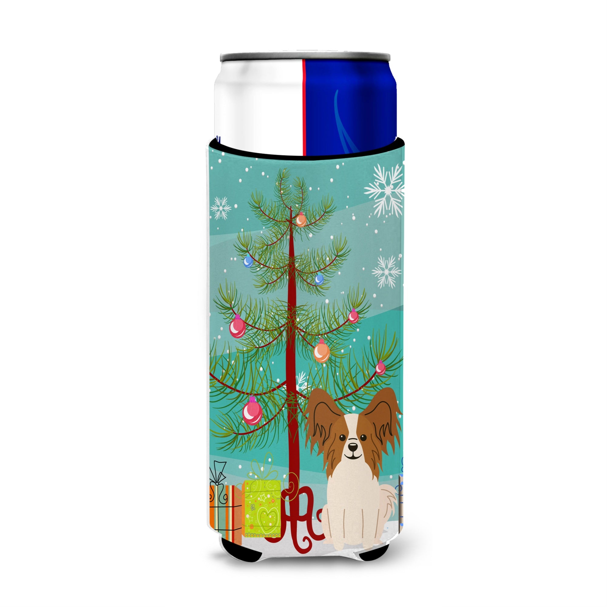 Caroline'S Treasures Bb4203Muk Merry Christmas Tree Papillon Red White Michelob Ultra Hugger For Slim Cans, Multicolor
