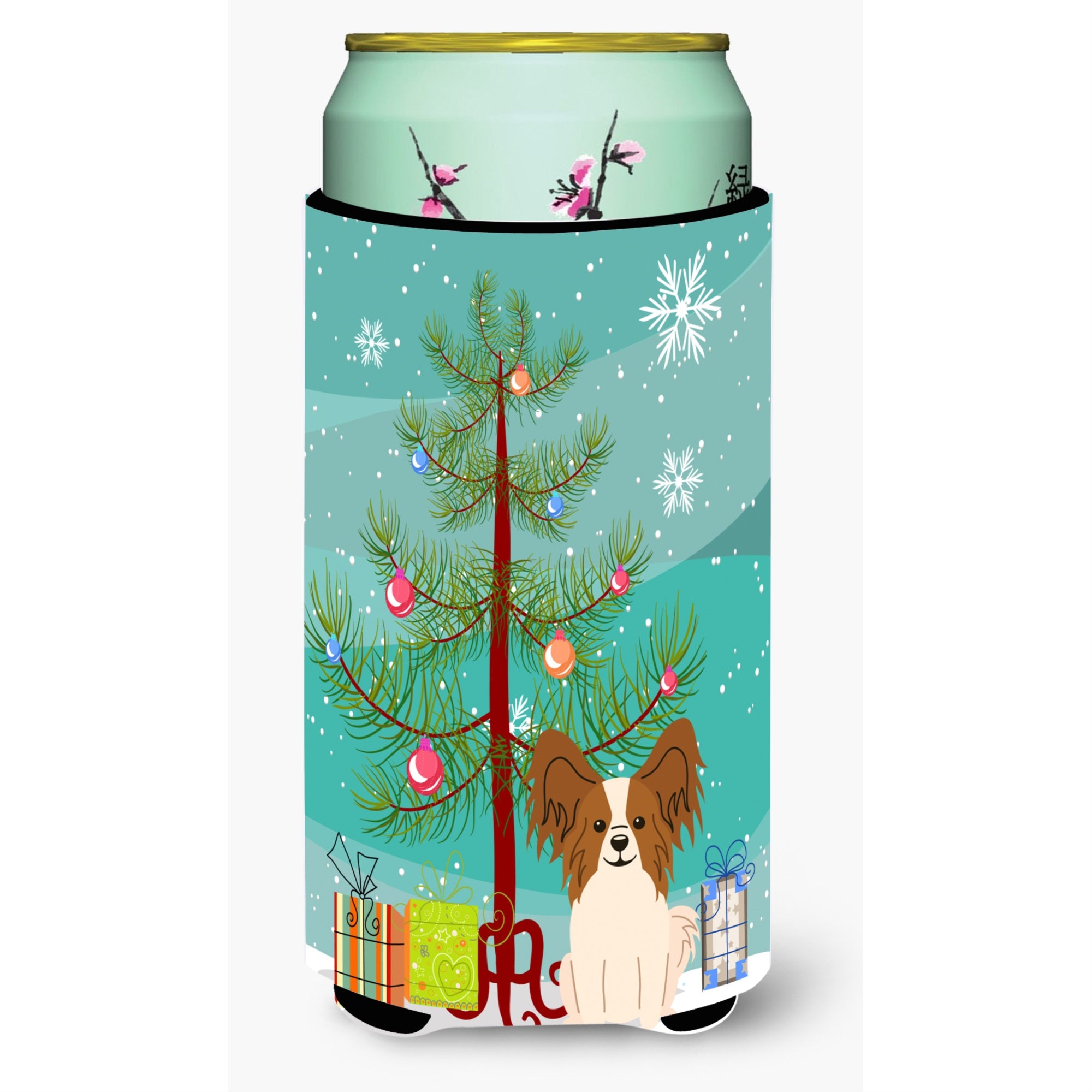 Caroline'S Treasures Merry Christmas Tree Papillon Red White Tall Boy Beverage Insulator Hugger Bb4203Tbc, Multicolor