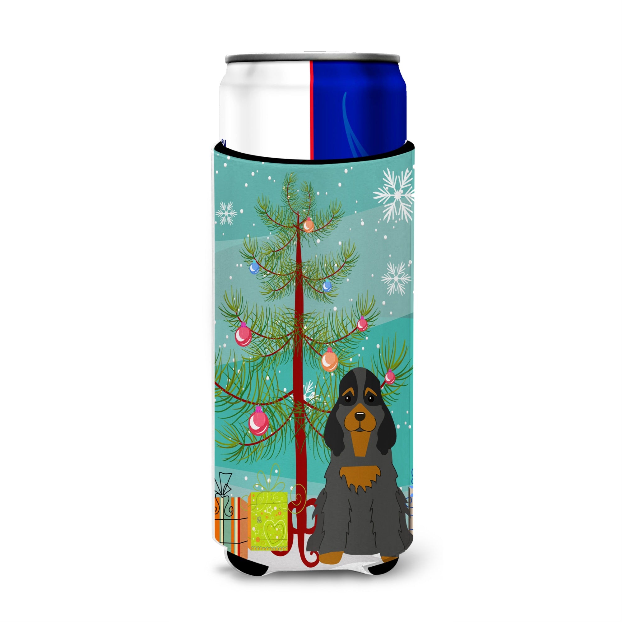 Caroline'S Treasures Bb4218Muk Merry Christmas Tree Cocker Spaniel Black Tan Michelob Ultra Hugger For Slim Cans, Multicolor