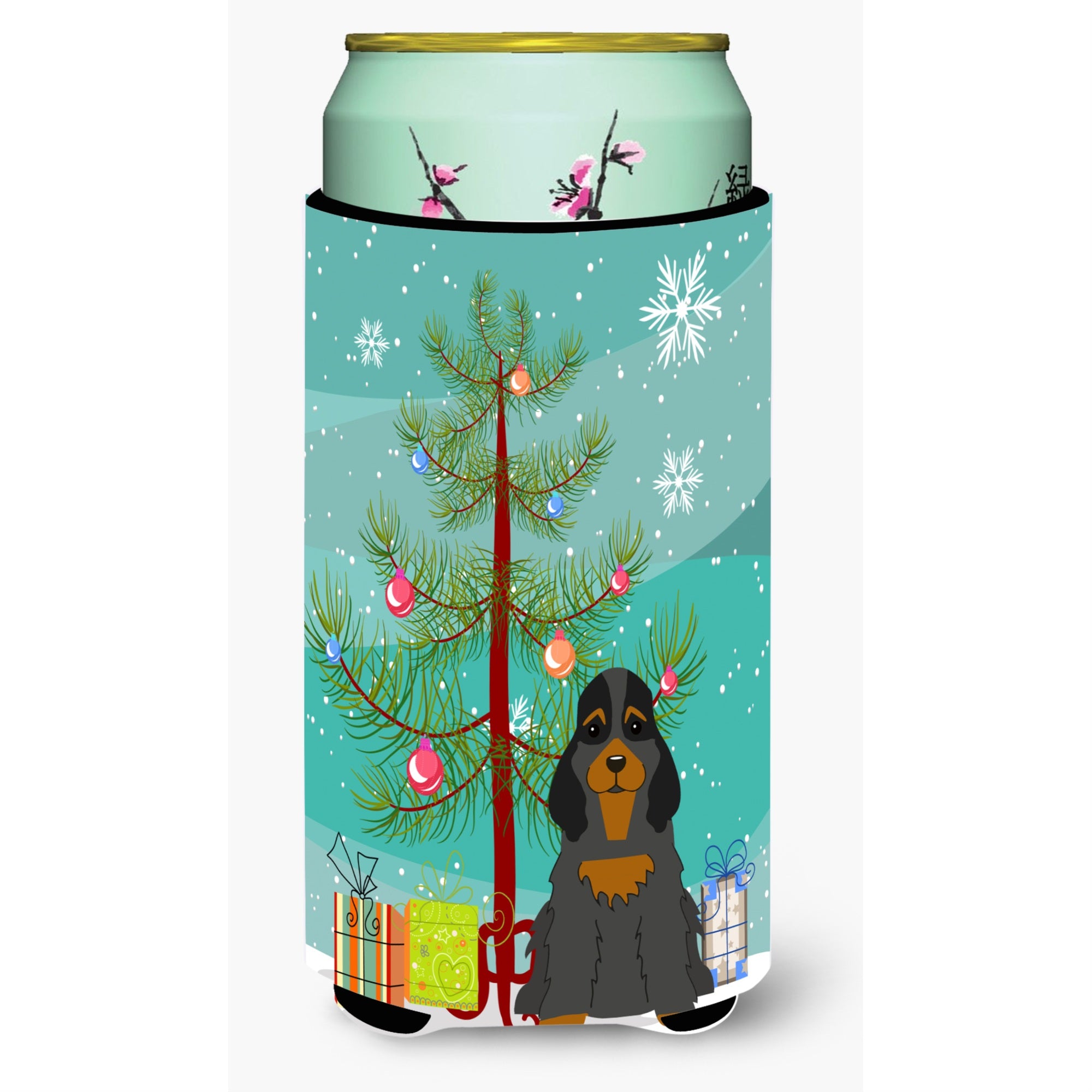 Caroline'S Treasures Merry Christmas Tree Cocker Spaniel Black Tan Tall Boy Beverage Insulator Hugger Bb4218Tbc, Multicolor