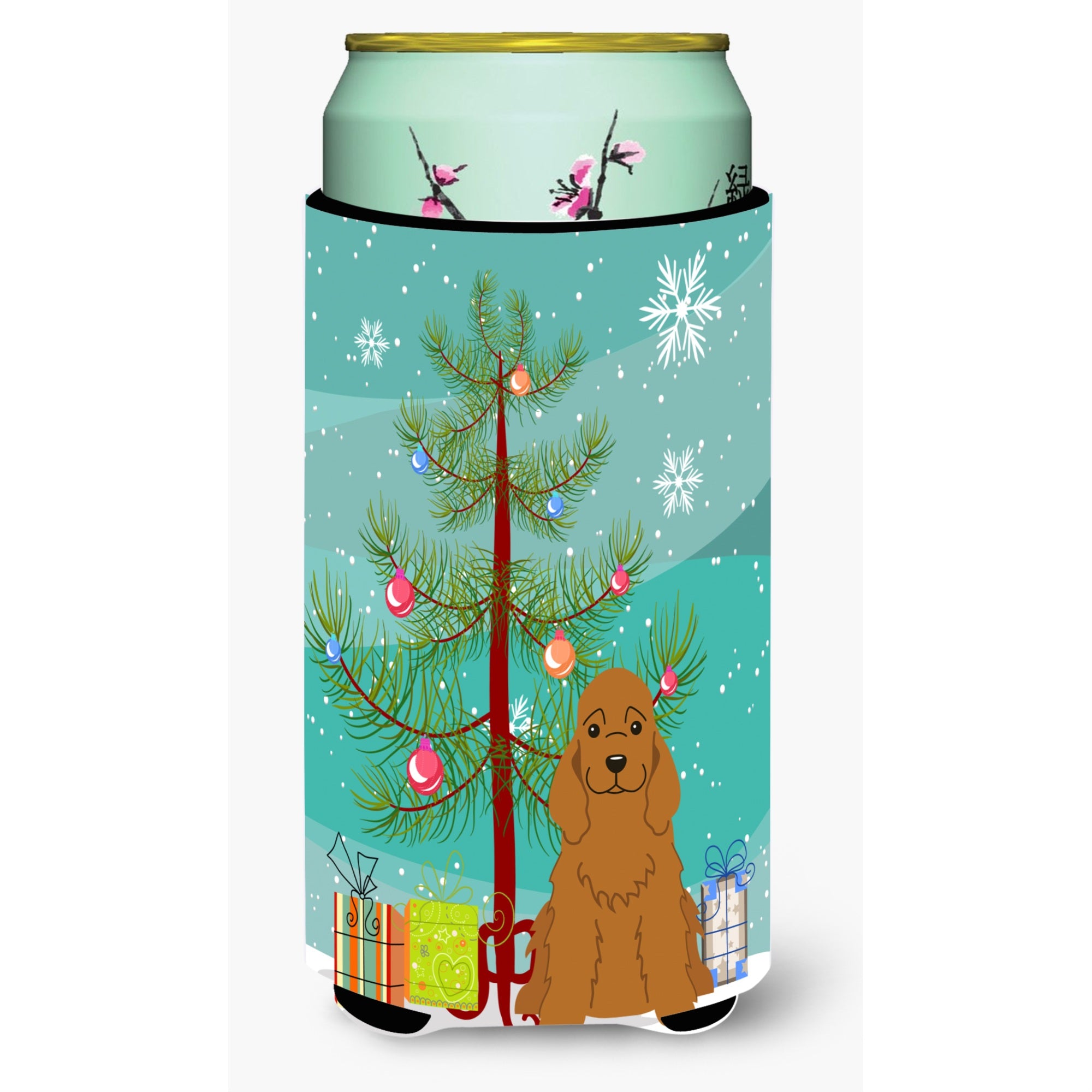 Caroline'S Treasures Merry Christmas Tree Cocker Spaniel Red Tall Boy Beverage Insulator Hugger Bb4220Tbc, Multicolor